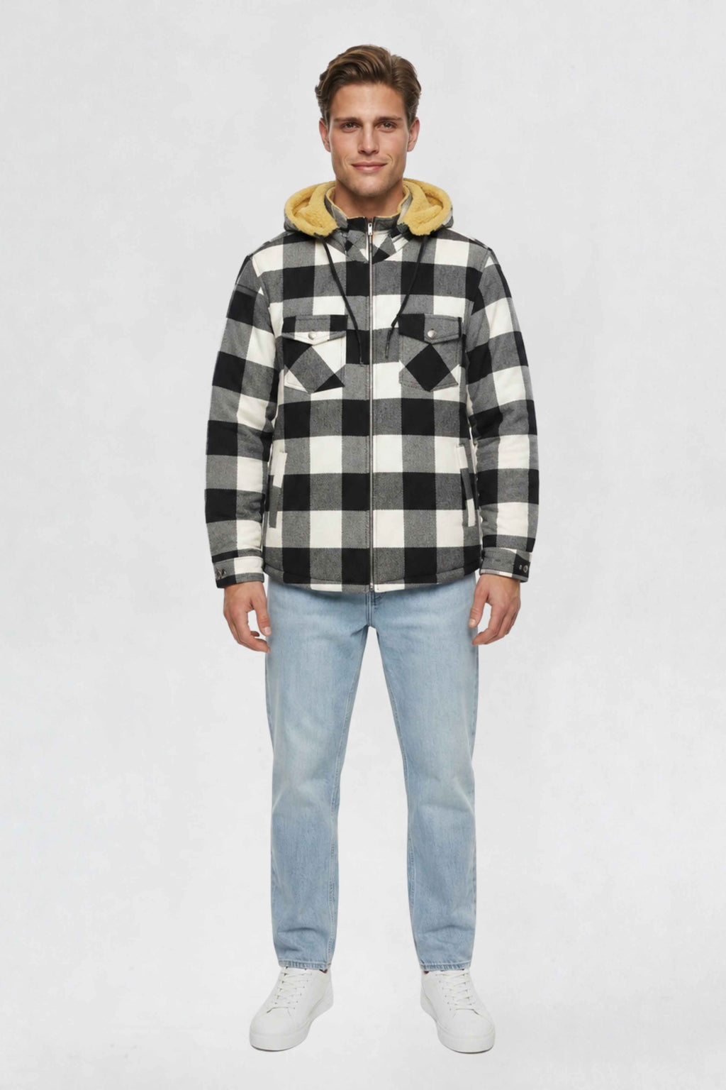 MENS COTTON FLANNEL SHACKET | WHITE PLAID