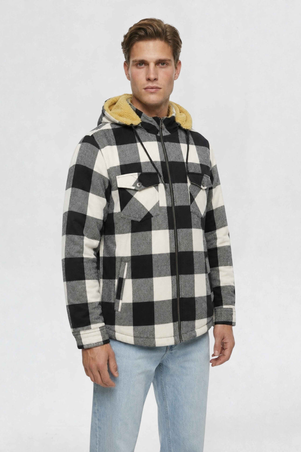 MENS COTTON FLANNEL SHACKET | WHITE PLAID