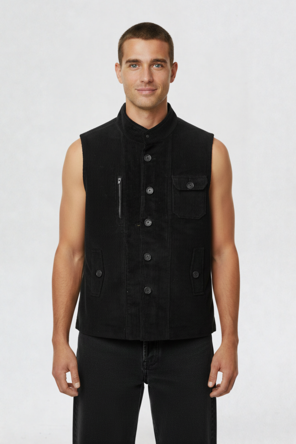 CORDUROY VEST JACKET BLACK
