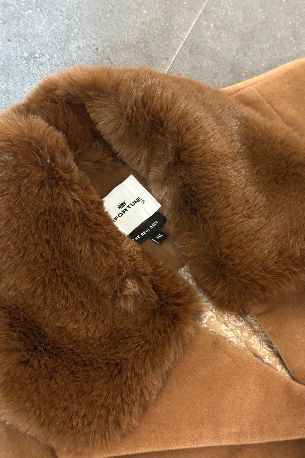 VELVET FAUX-FUR OVERCOAT TAN