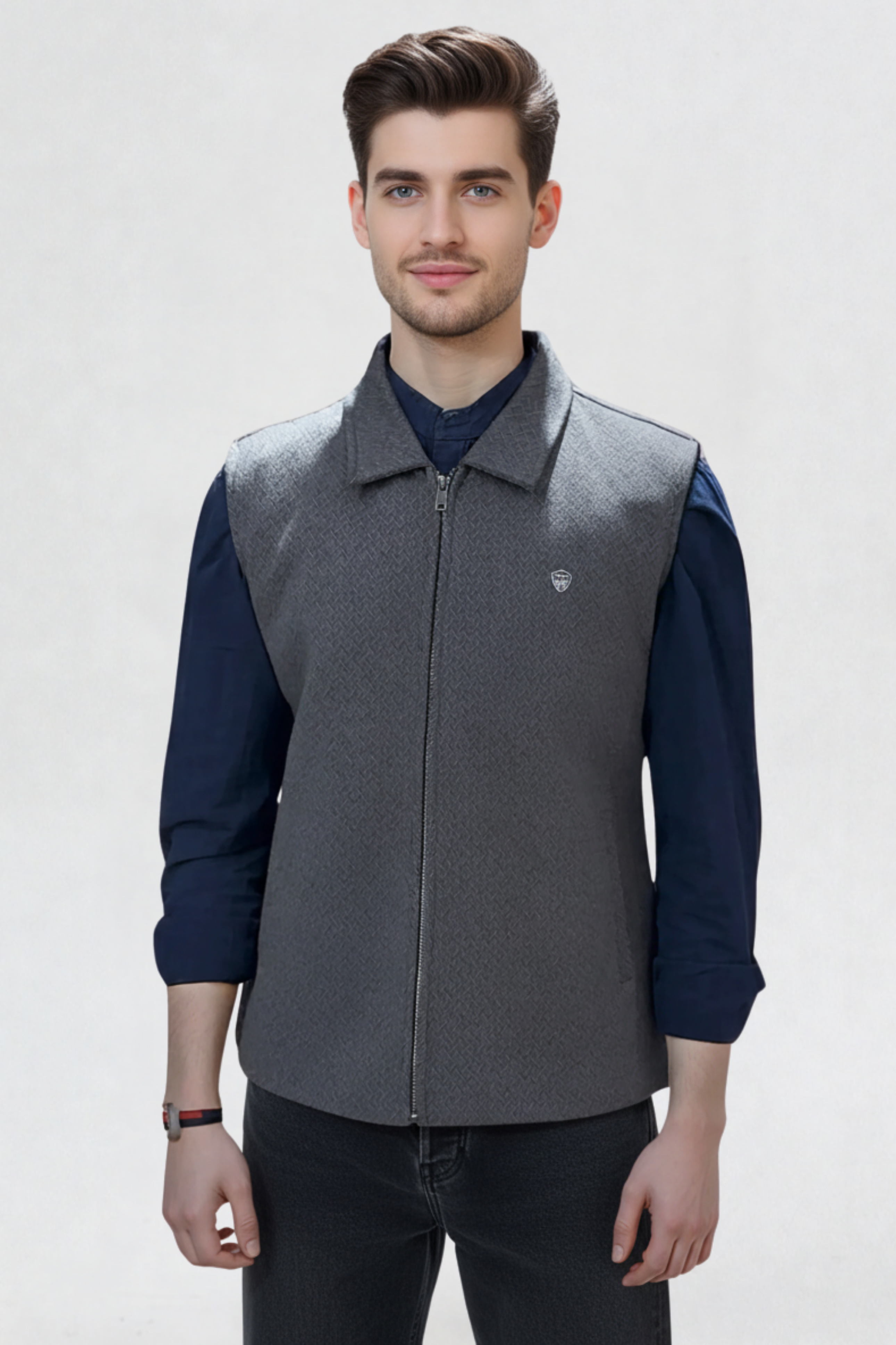 JACQUARD VEST JACKET D-GREY