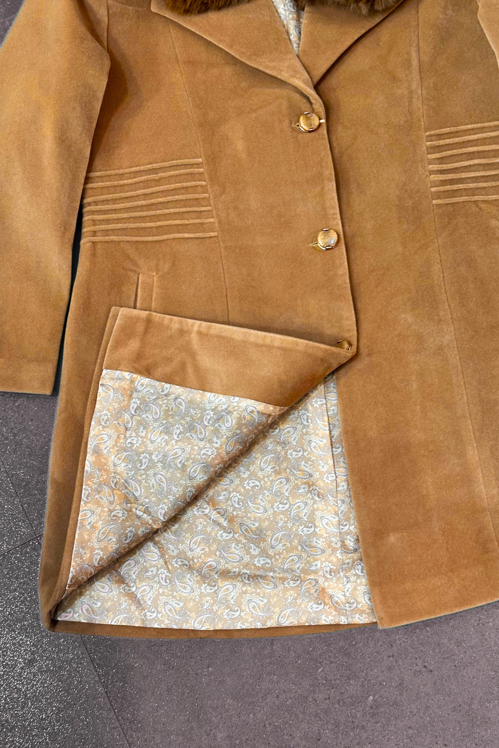 VELVET FAUX-FUR OVERCOAT TAN