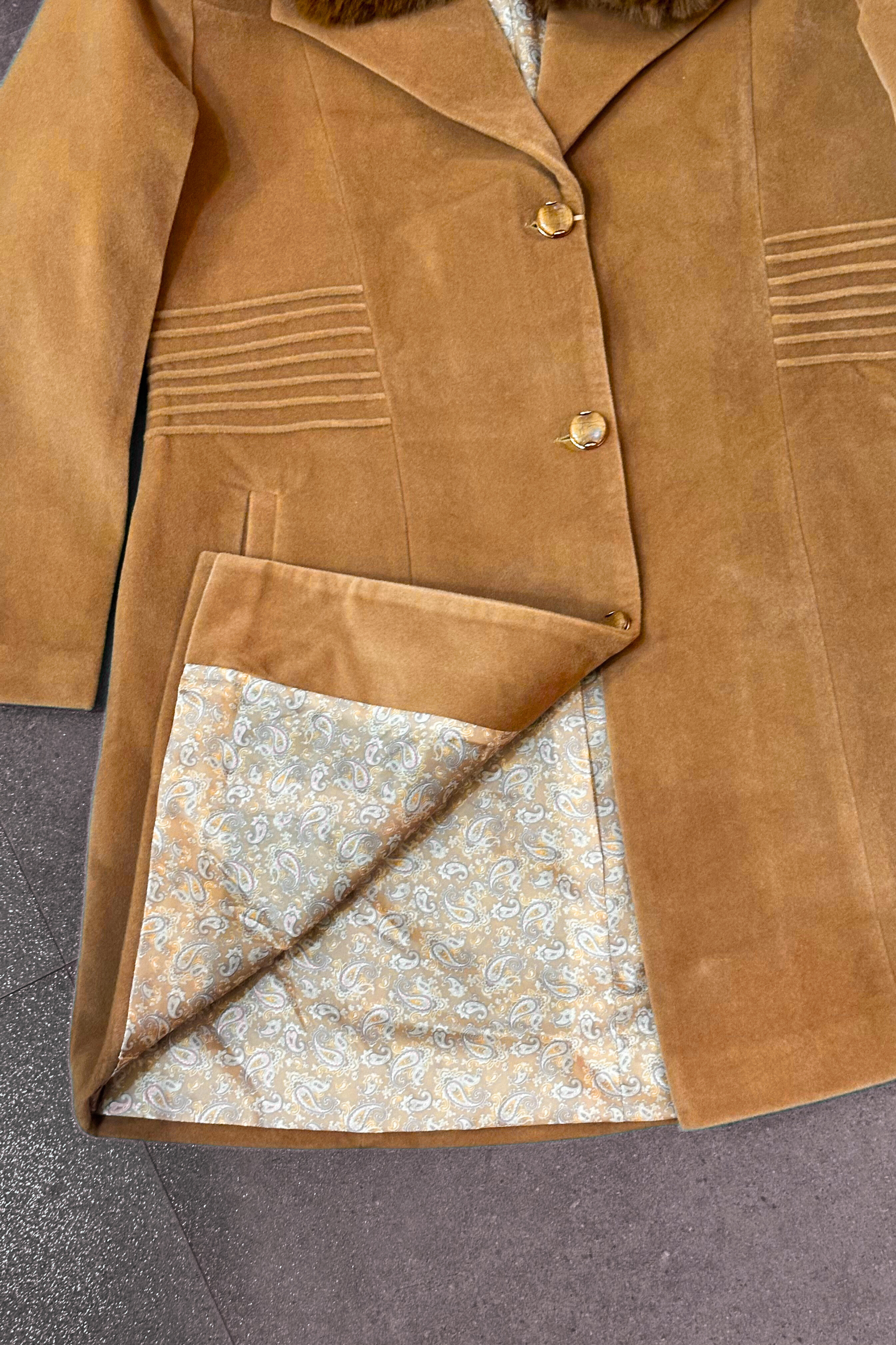 VELVET FAUX-FUR OVERCOAT TAN