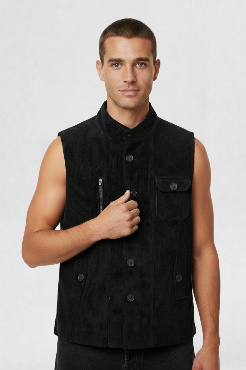 CORDUROY VEST JACKET BLACK