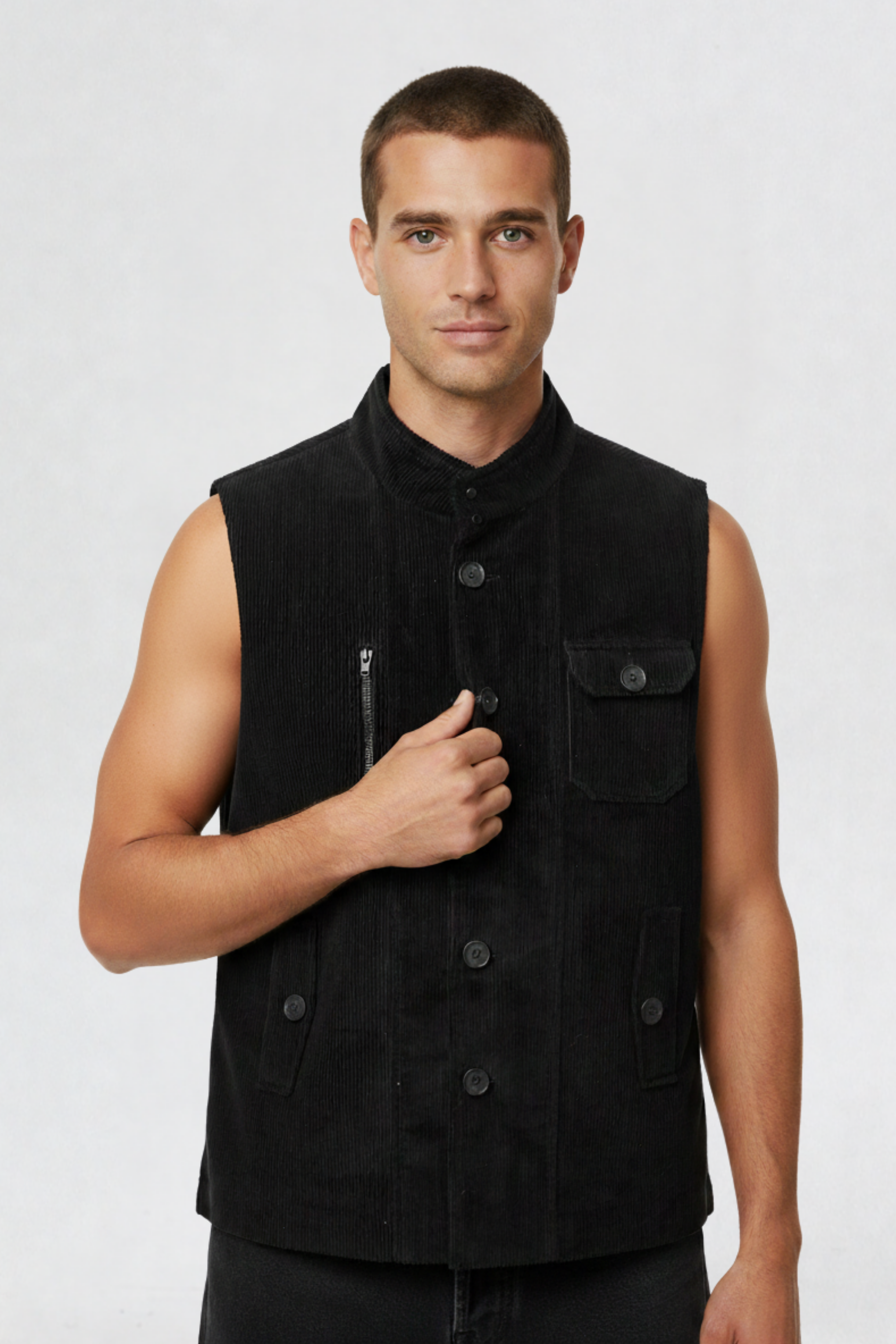CORDUROY VEST JACKET BLACK