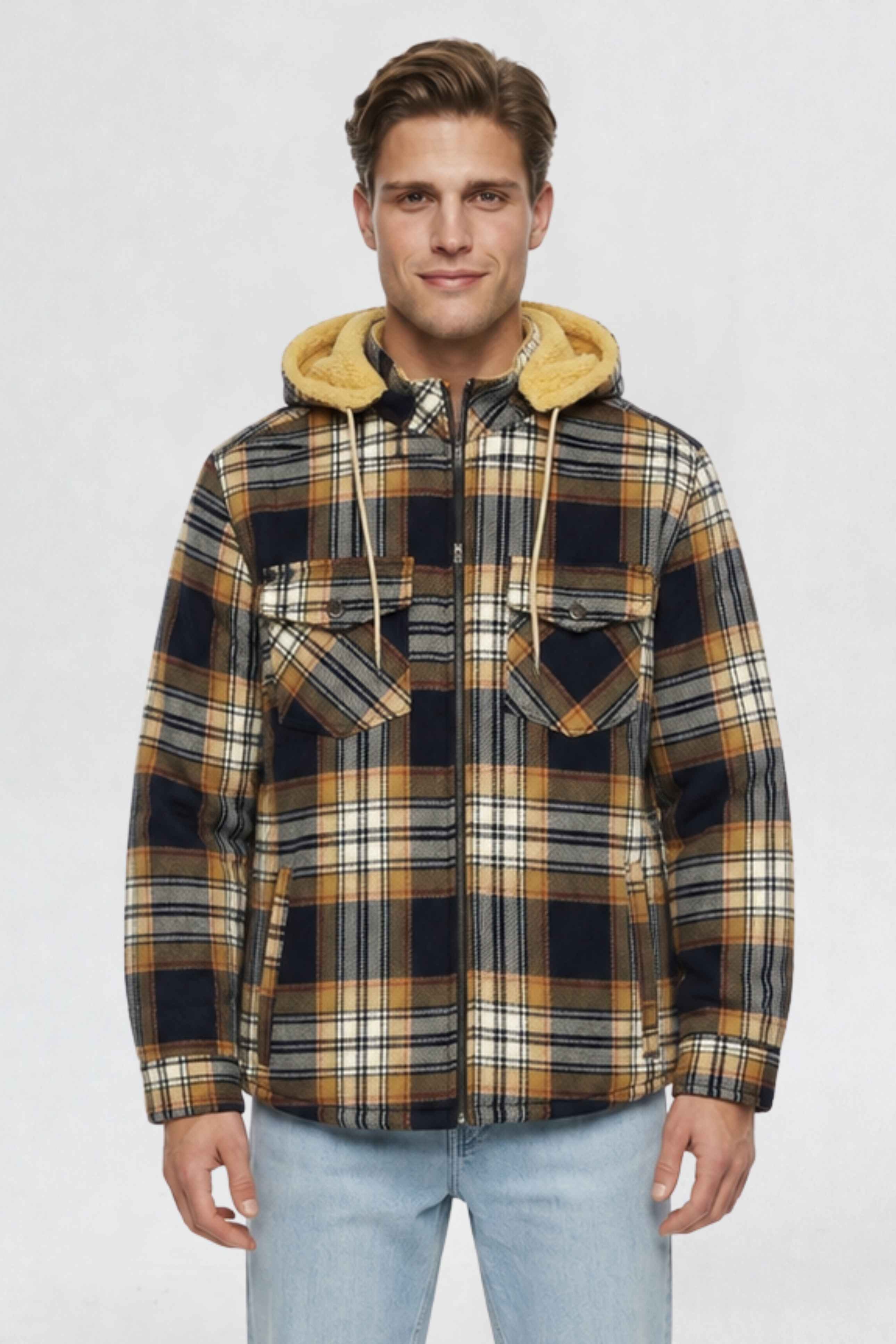 MENS COTTON FLANNEL SHACKET | MUSTARD YELLOW PLAID