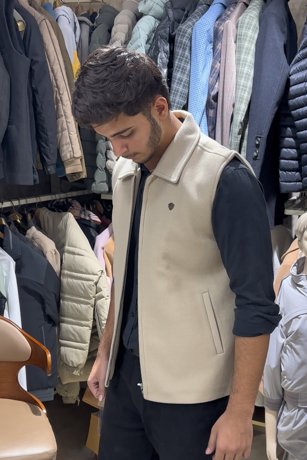 TWEED VEST JACKET OFF-WHITE