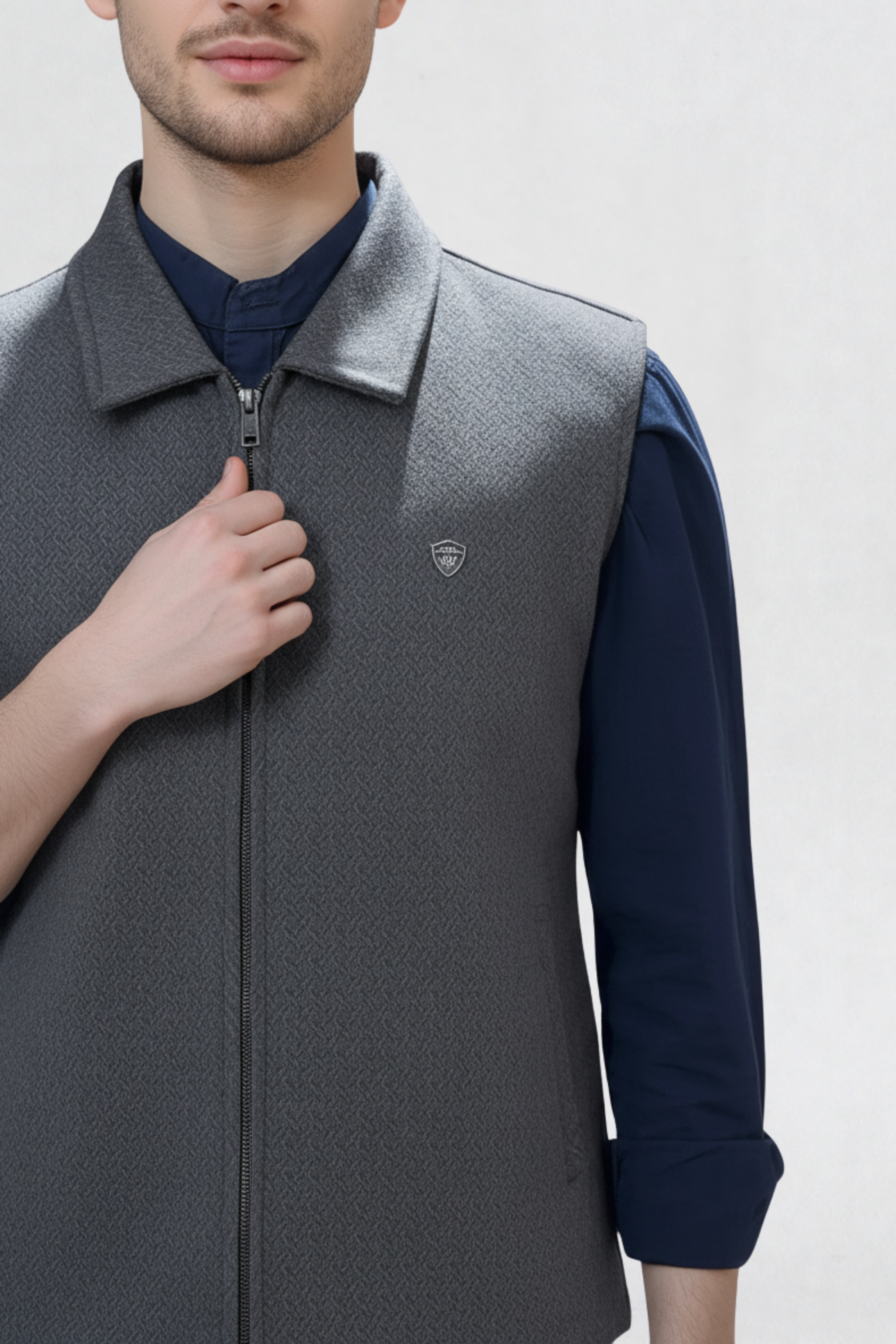 JACQUARD VEST JACKET D-GREY