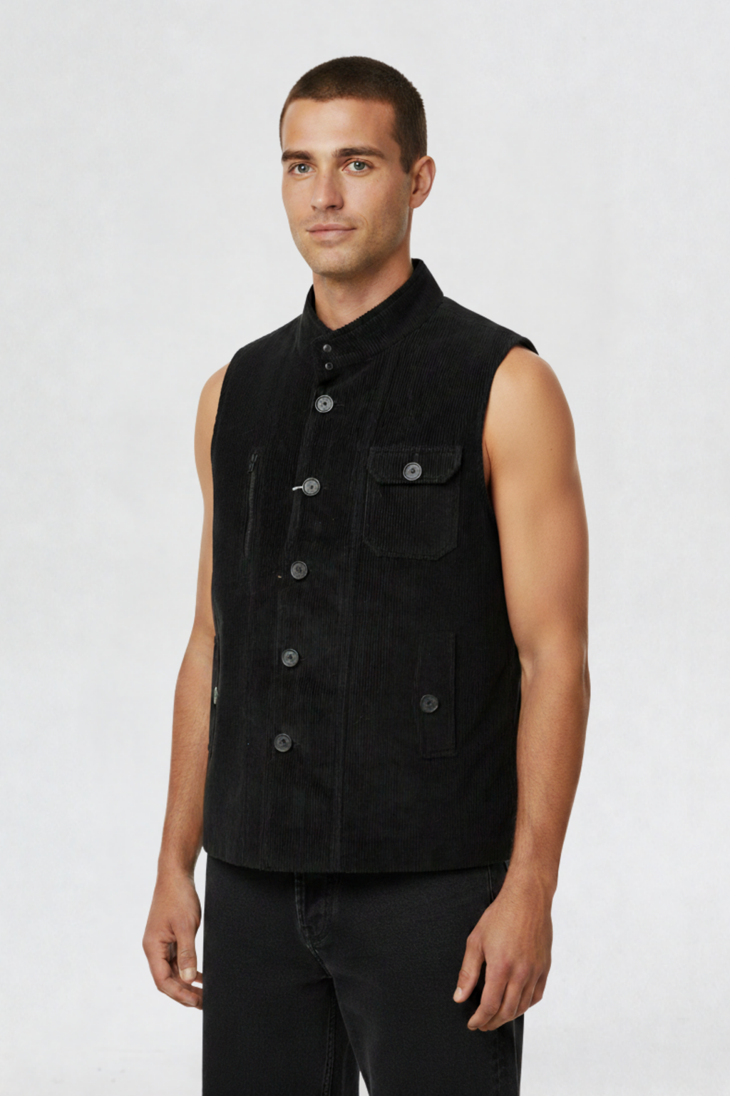 CORDUROY VEST JACKET BLACK