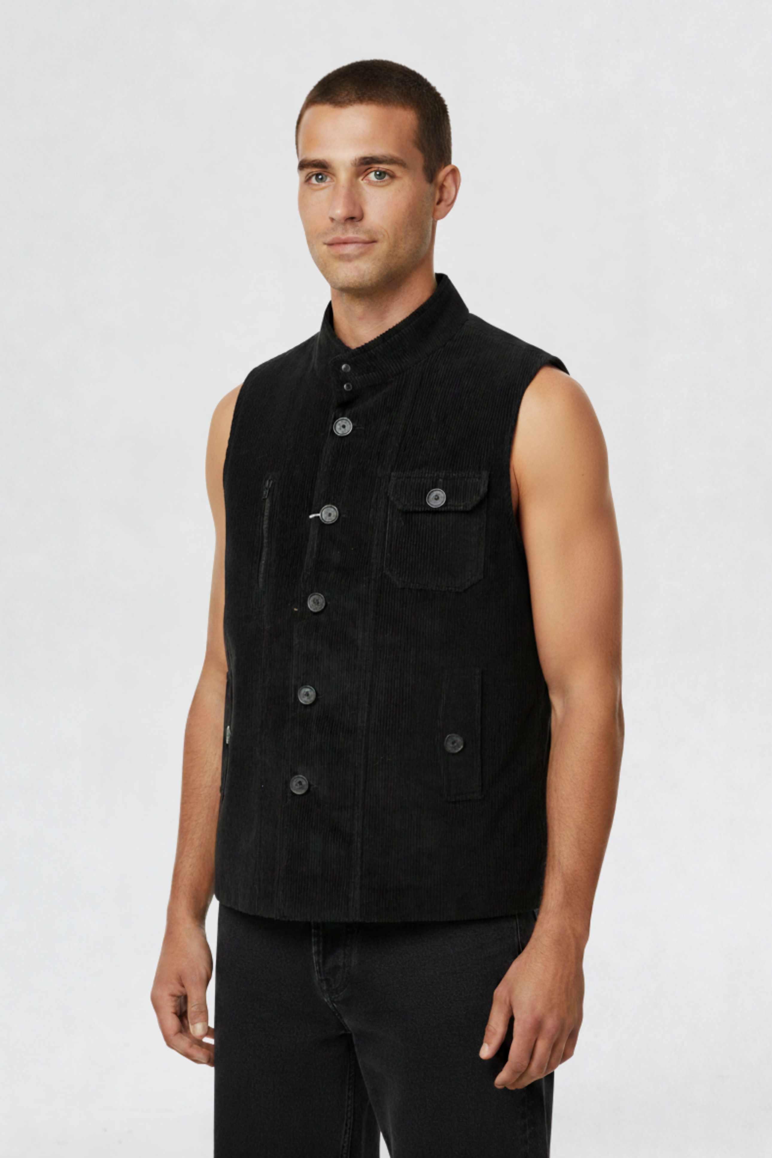 CORDUROY VEST JACKET BLACK