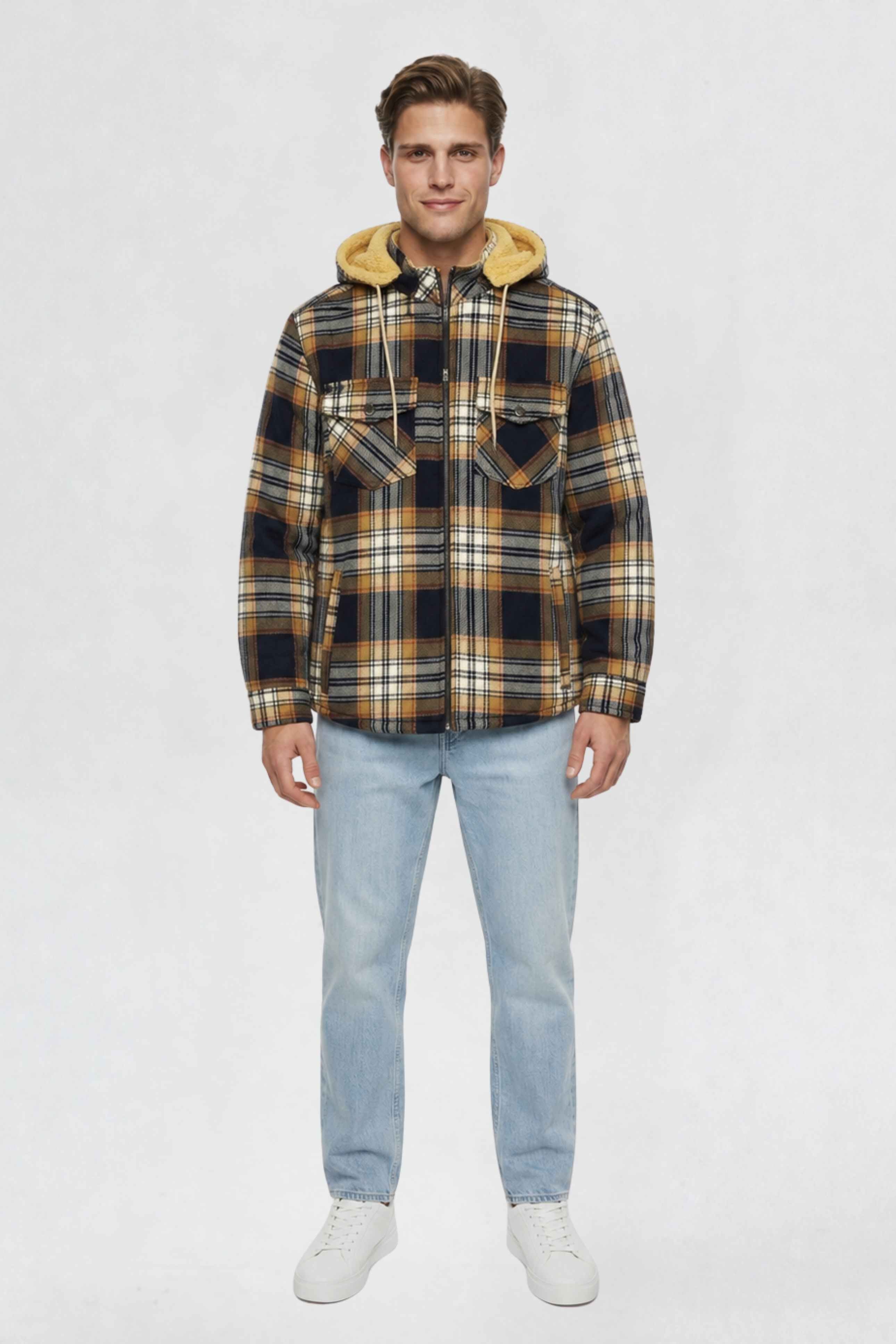 MENS COTTON FLANNEL SHACKET | MUSTARD YELLOW PLAID