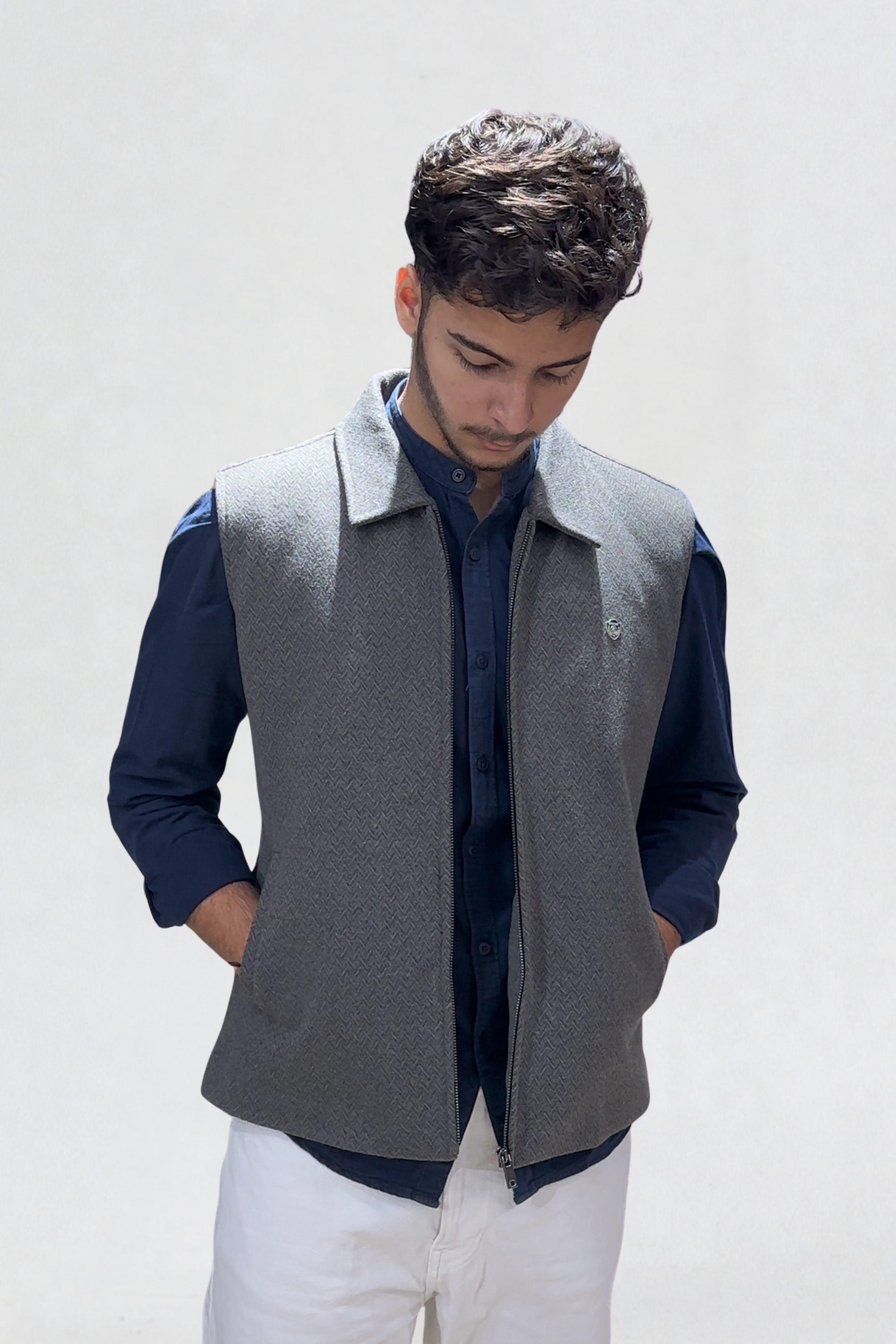 JACQUARD VEST JACKET D-GREY