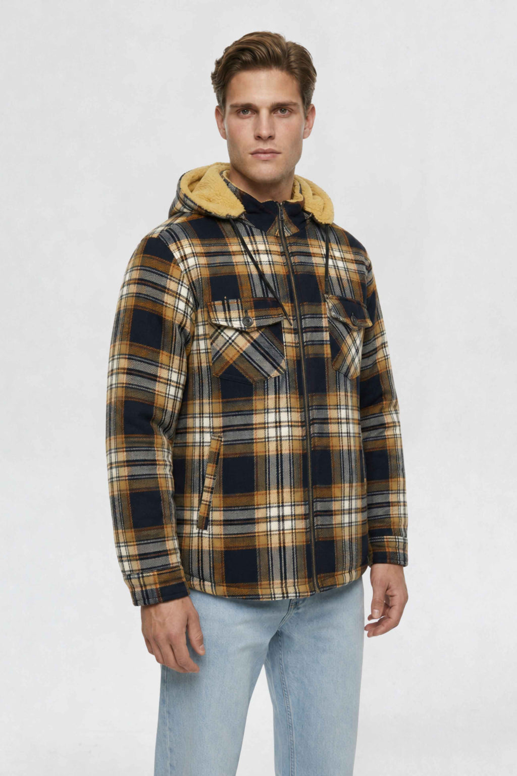 MENS COTTON FLANNEL SHACKET | MUSTARD YELLOW PLAID
