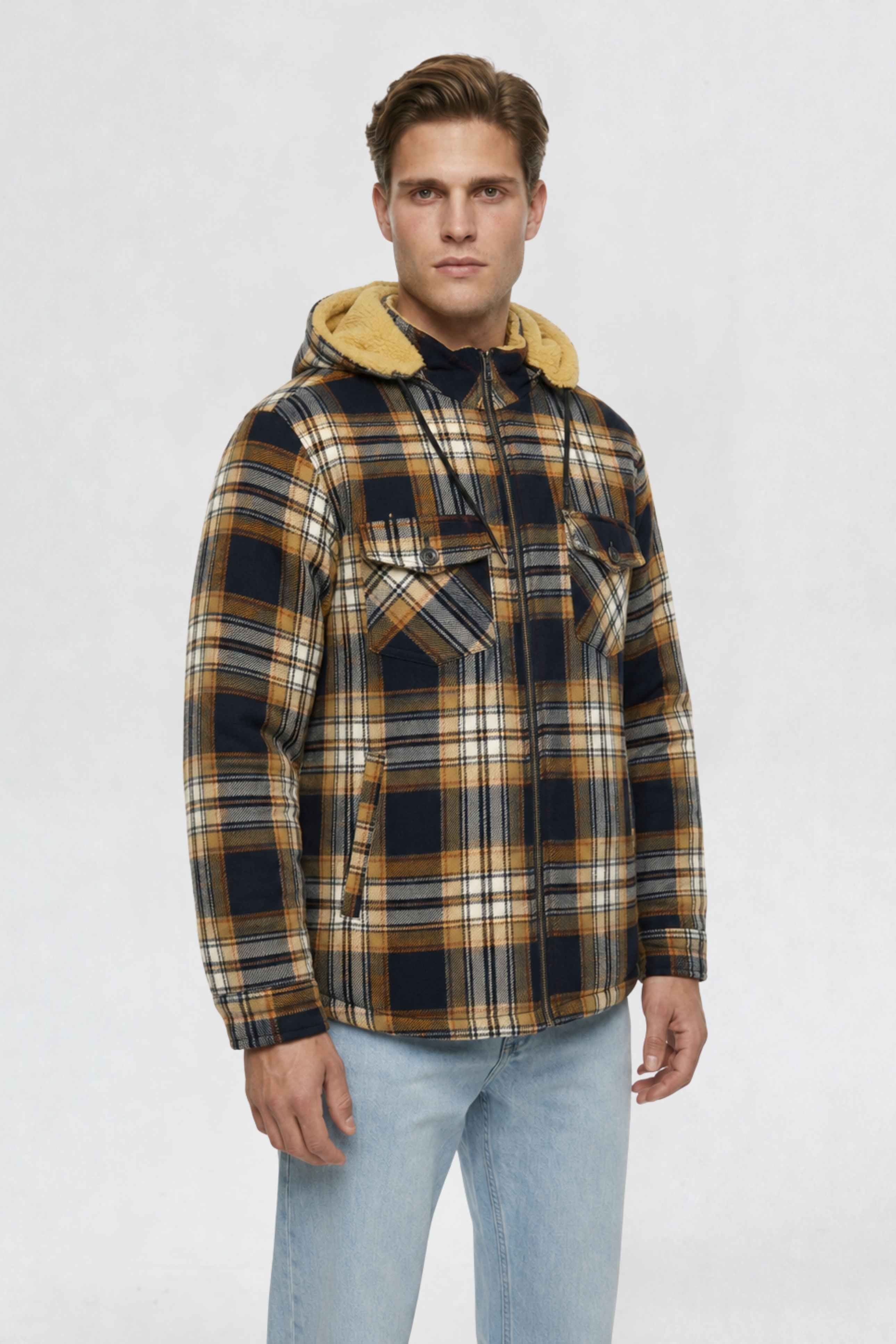 MENS COTTON FLANNEL SHACKET | MUSTARD YELLOW PLAID