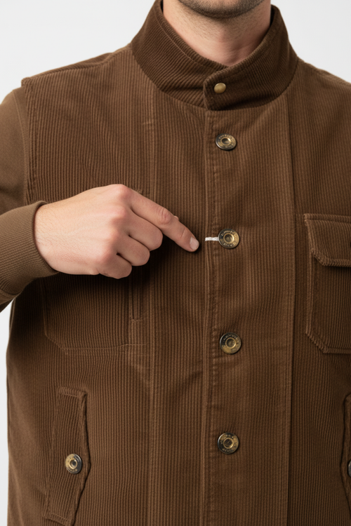 CORDUROY MENS HALF JACKET | COFFEE BROWN