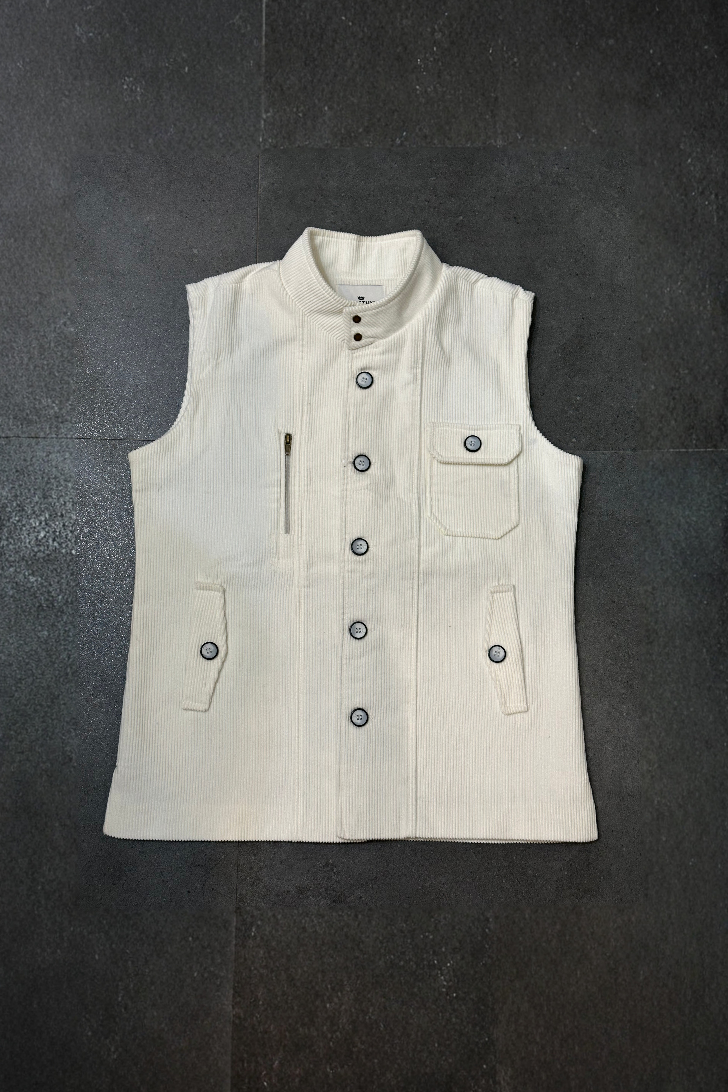 CORDUROY VEST JACKET WHITE