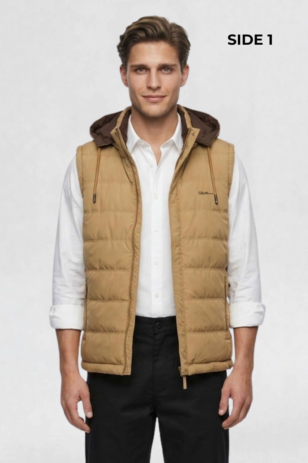 MENS REVERISBLE VEST JACKET - CAMEL BROWN