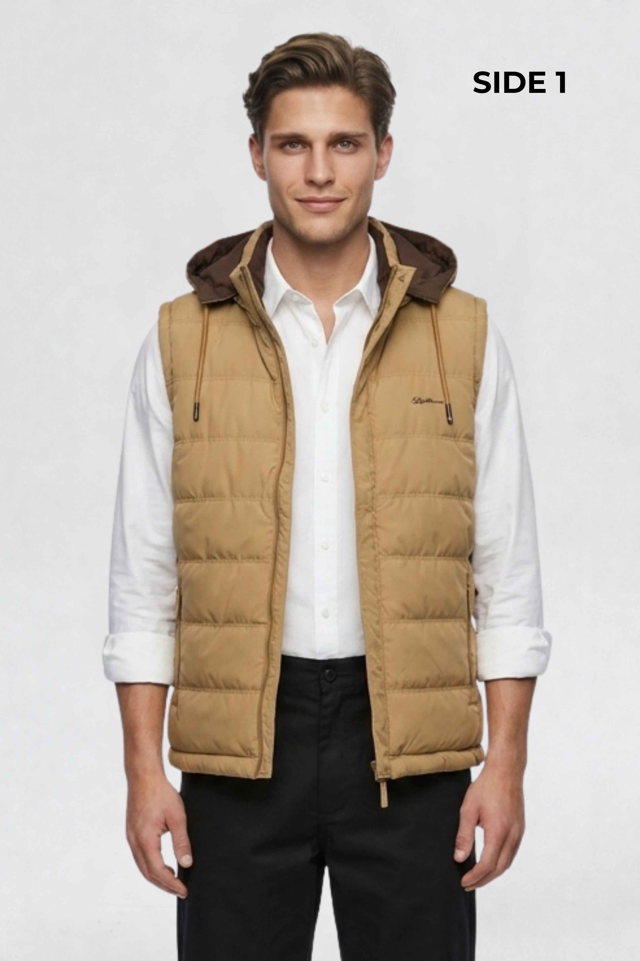 MENS REVERISBLE VEST JACKET - CAMEL BROWN