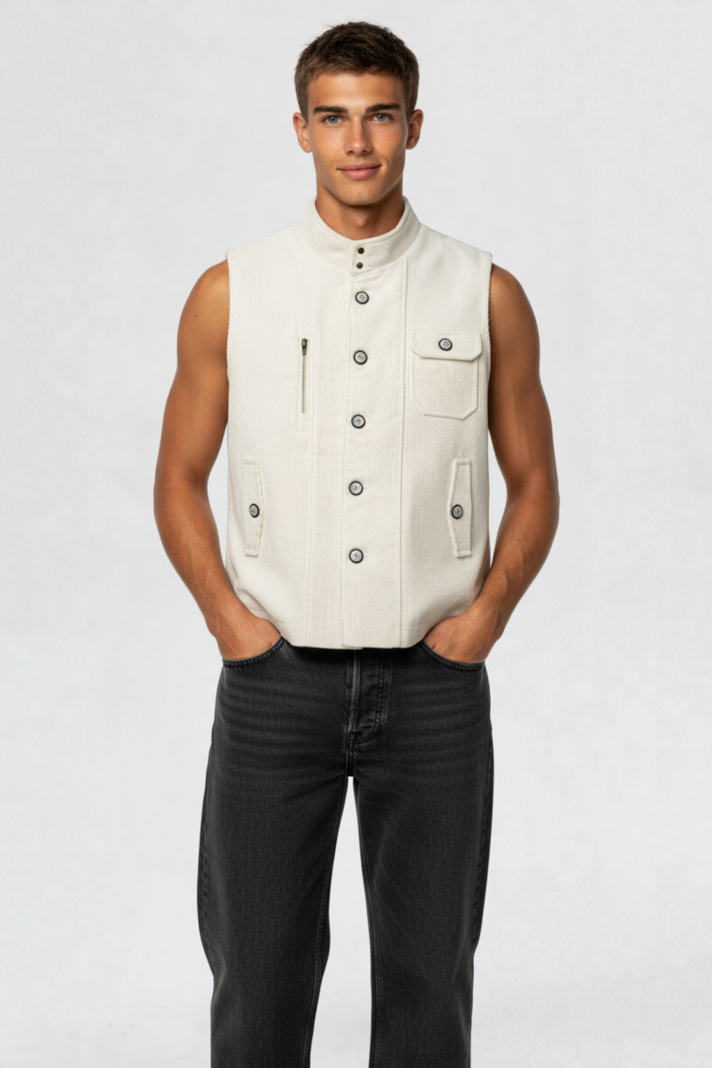 CORDUROY VEST JACKET WHITE