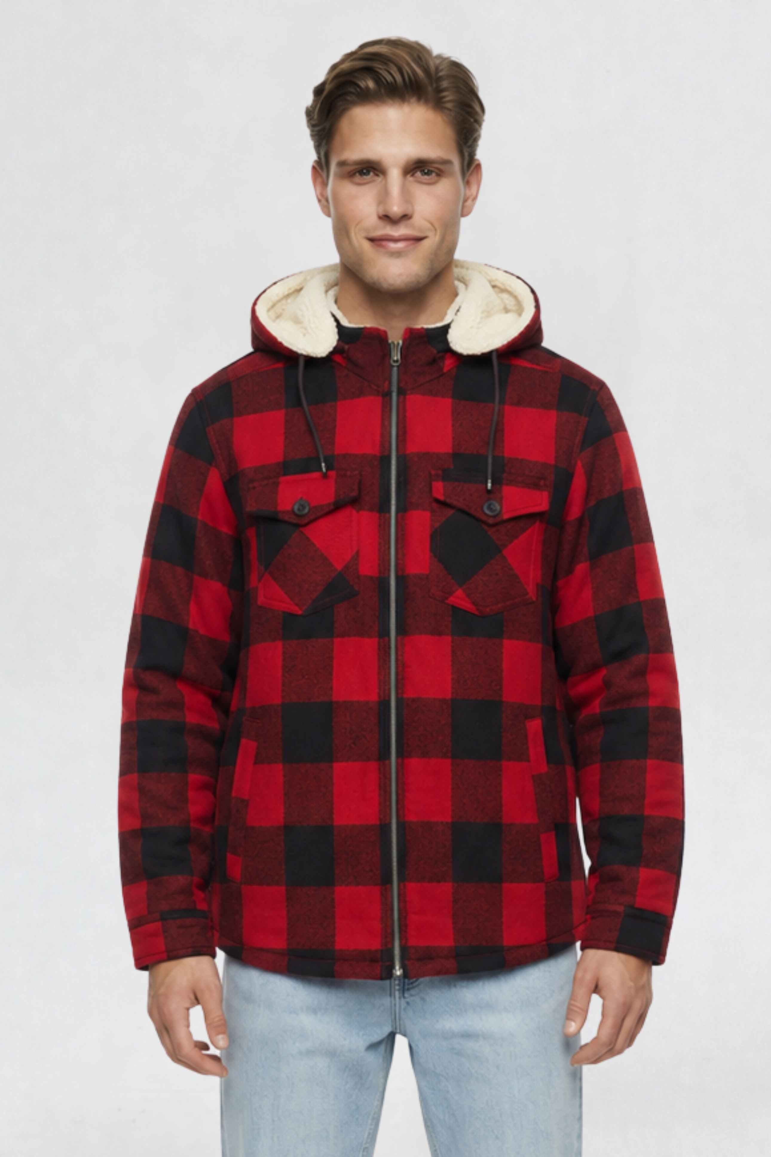 MENS COTTON FLANNEL SHACKET | RED PLAID