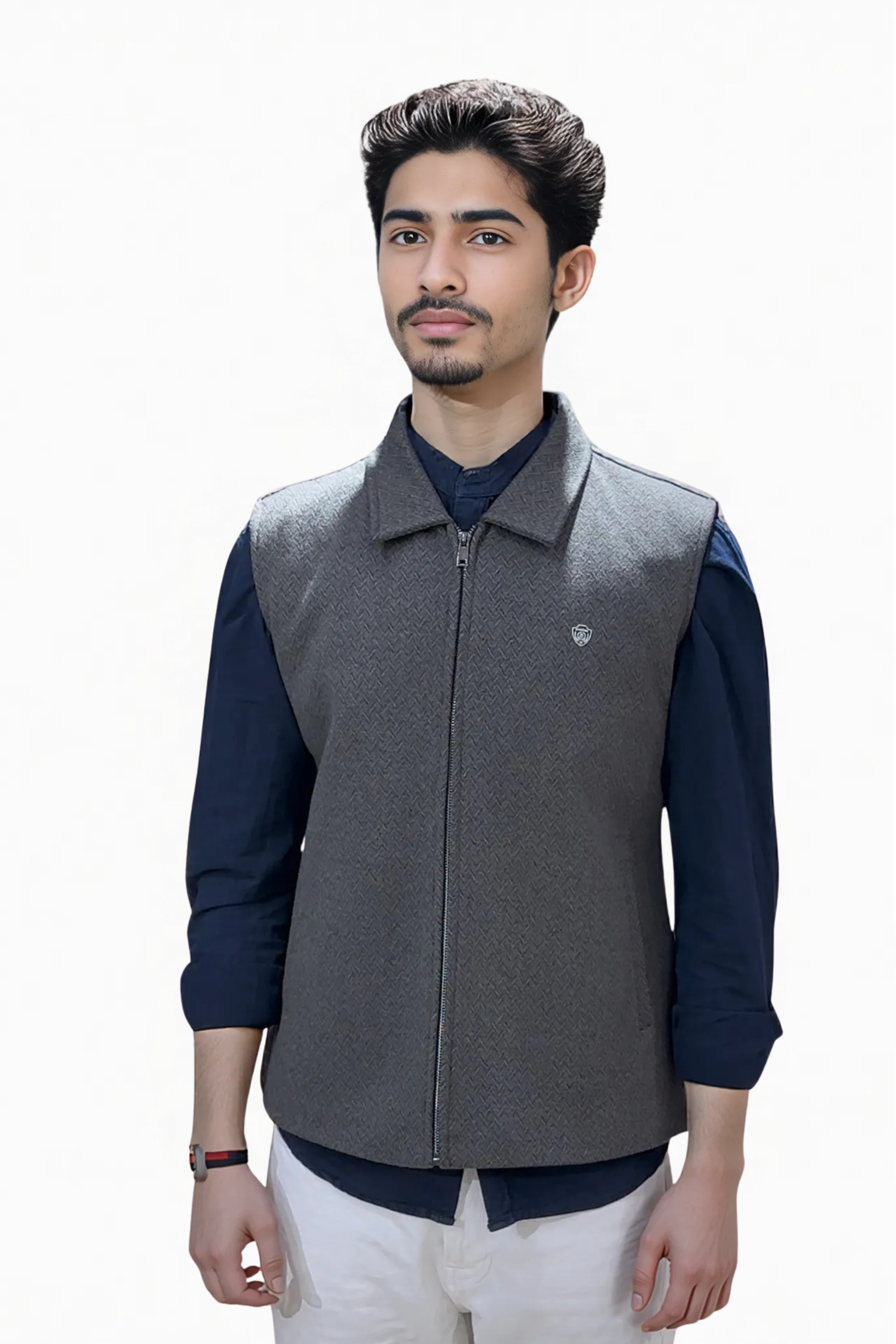 JACQUARD VEST JACKET D-GREY