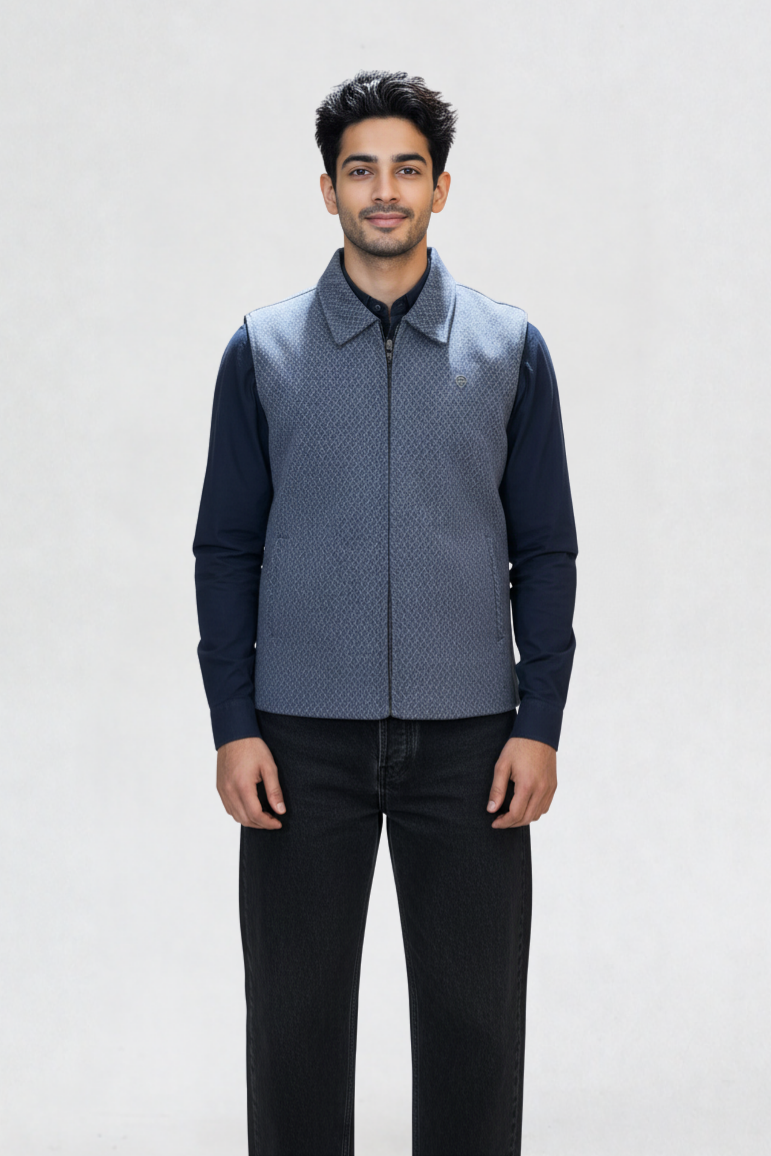 JACQUARD VEST JACKET BLUE