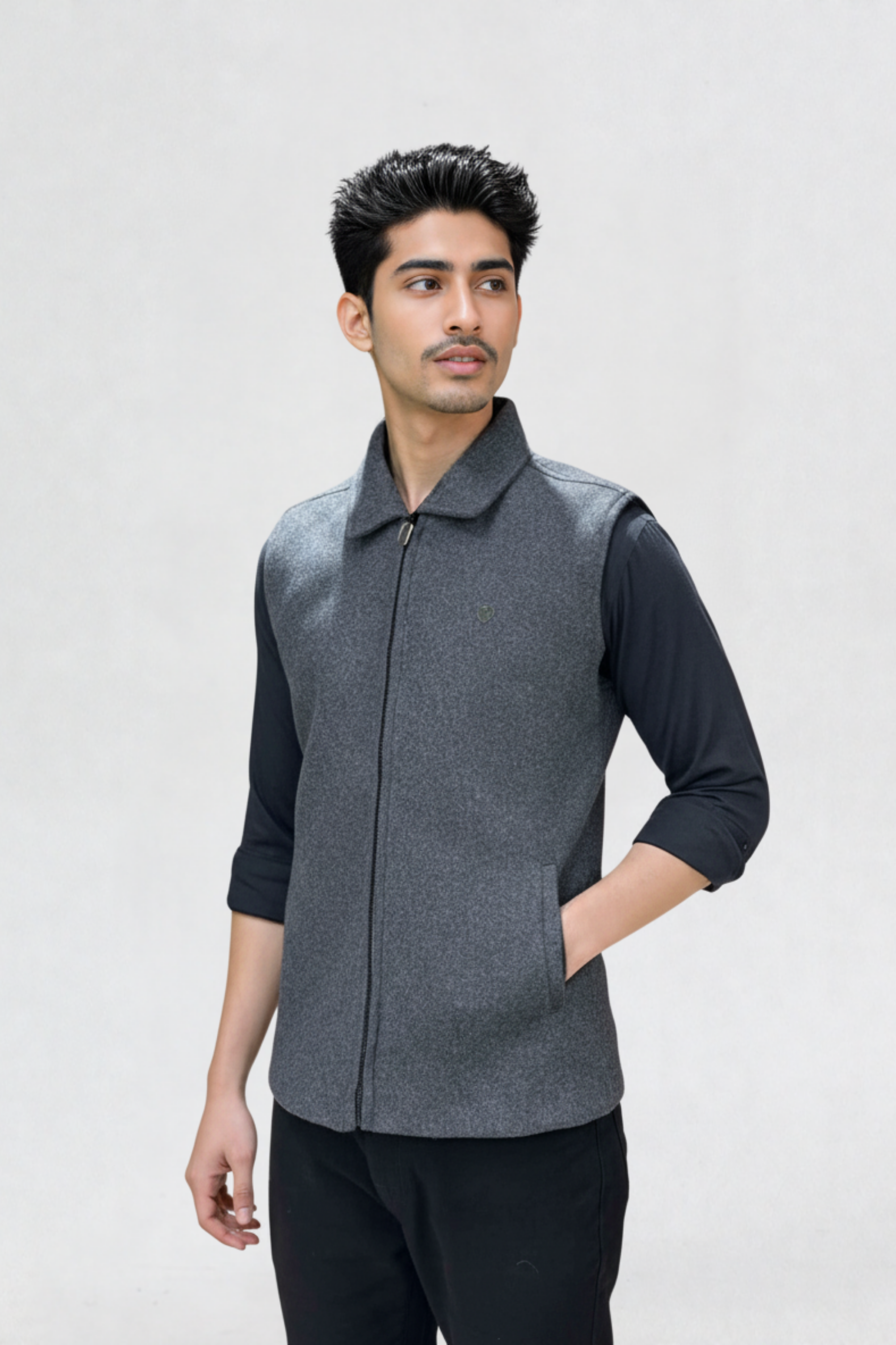 TWEED VEST JACKET D-GREY