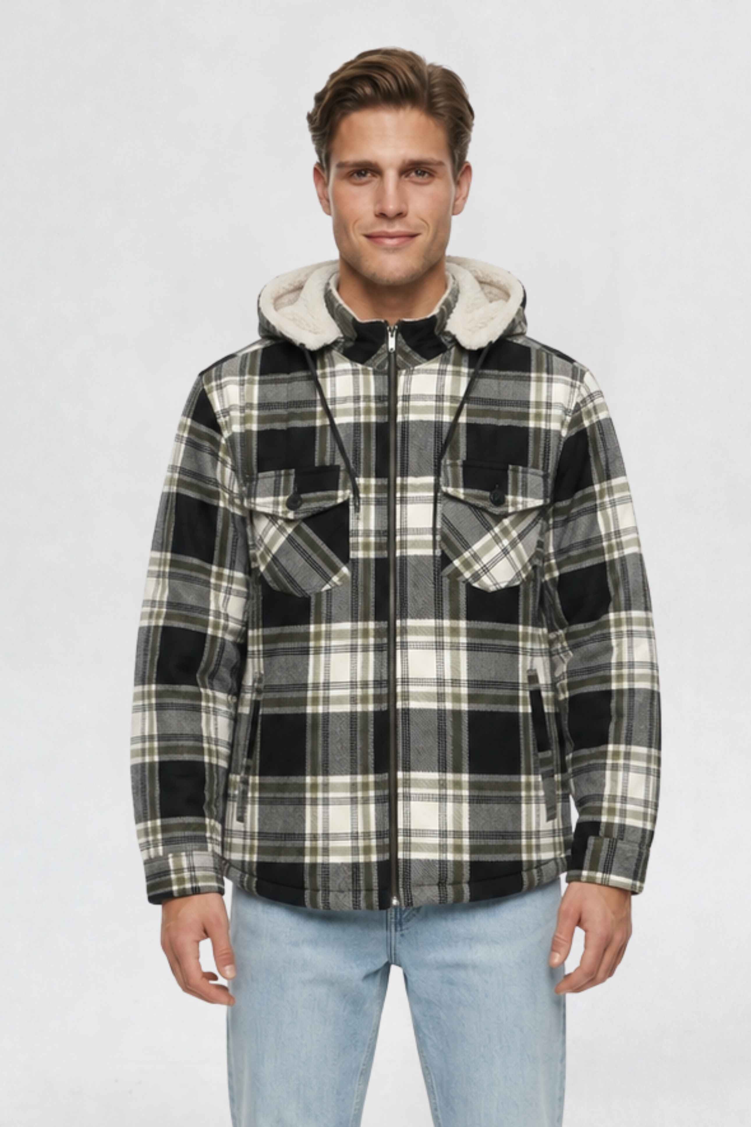 MENS COTTON FLANNEL SHACKET | GREY PLAID