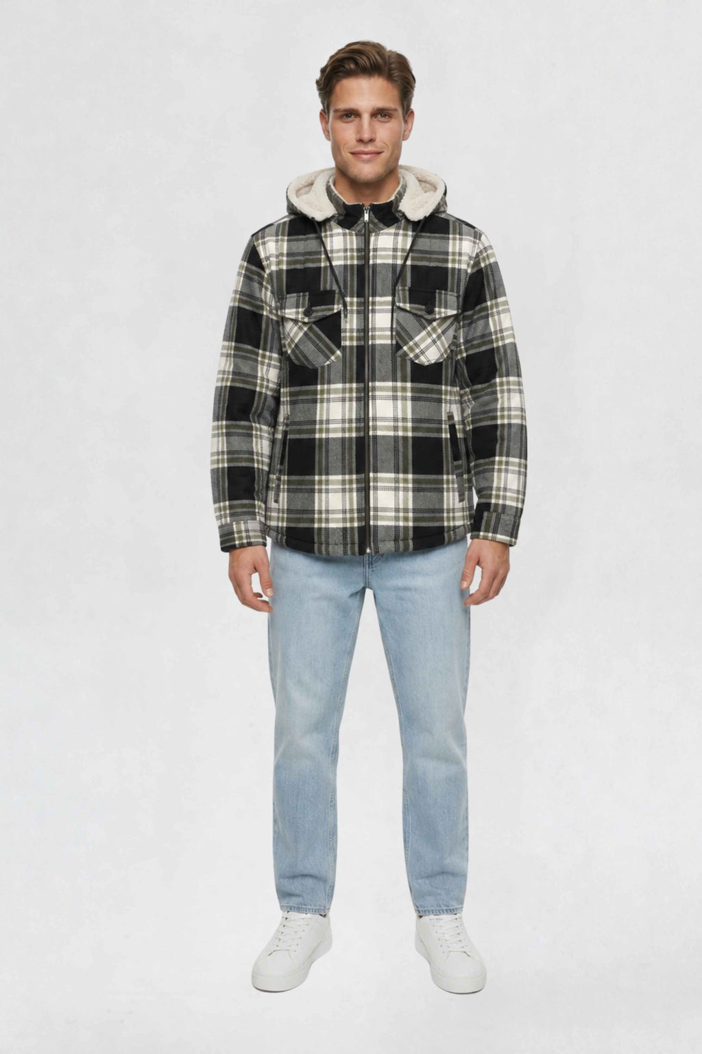 MENS COTTON FLANNEL SHACKET | GREY PLAID