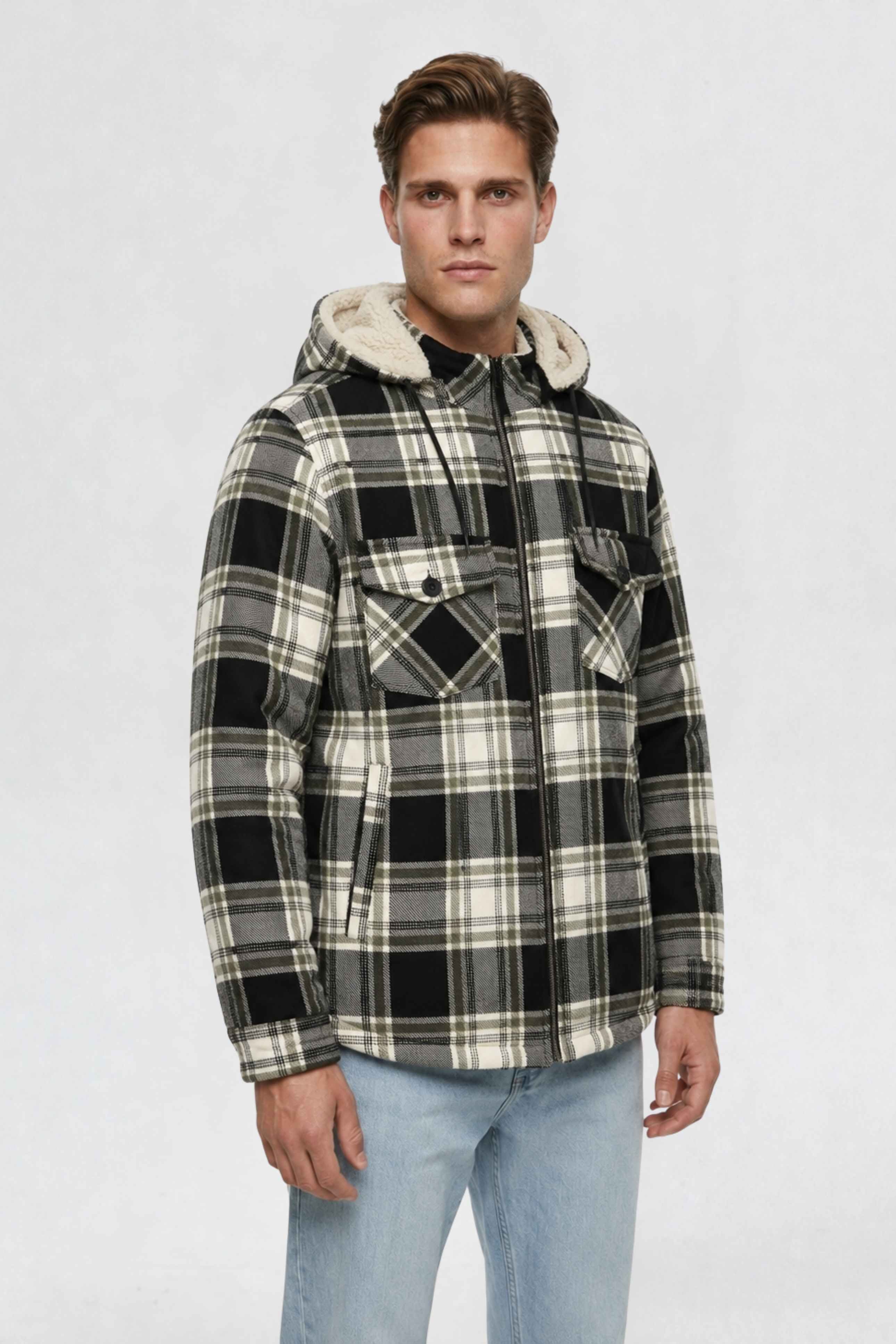 MENS COTTON FLANNEL SHACKET | GREY PLAID