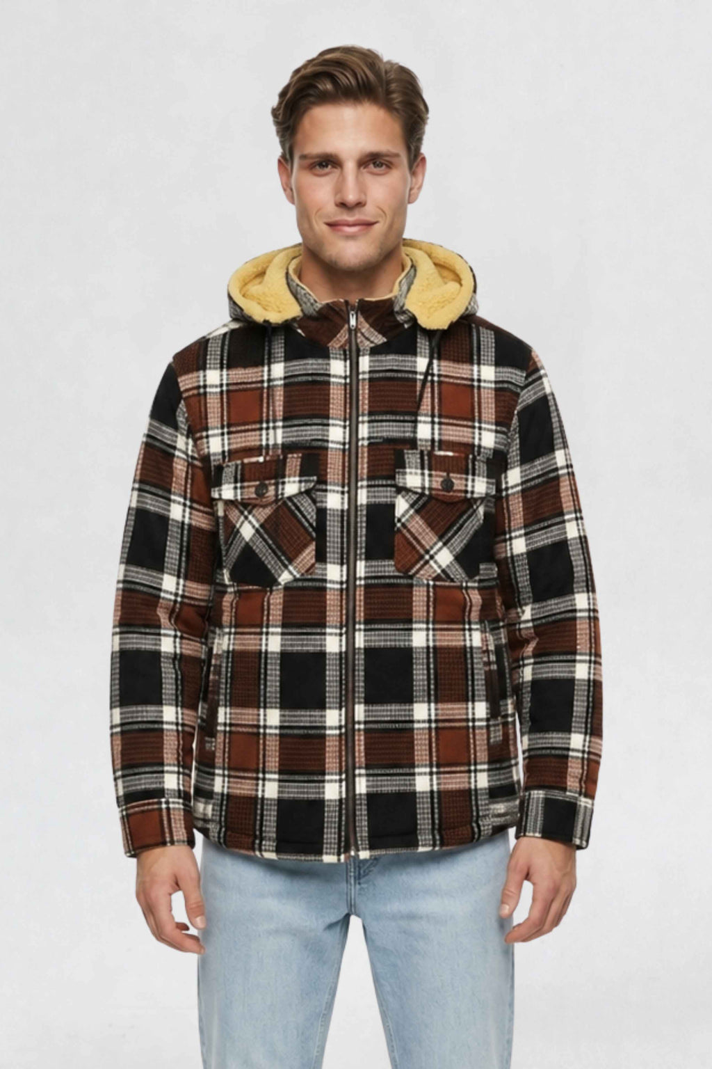 MENS COTTON FLANNEL SHACKET | RUST BROWN PLAID