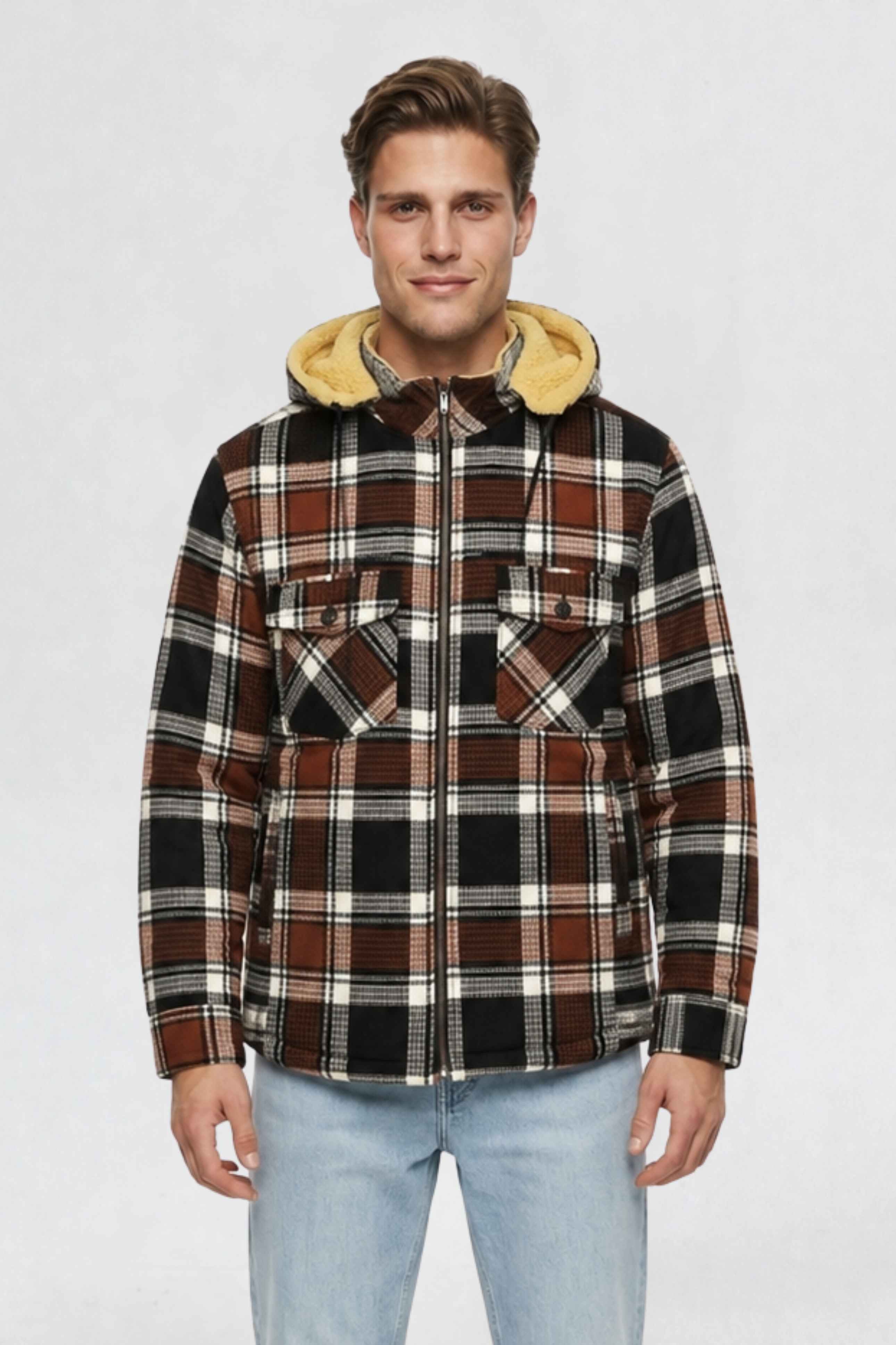 MENS COTTON FLANNEL SHACKET | RUST BROWN PLAID