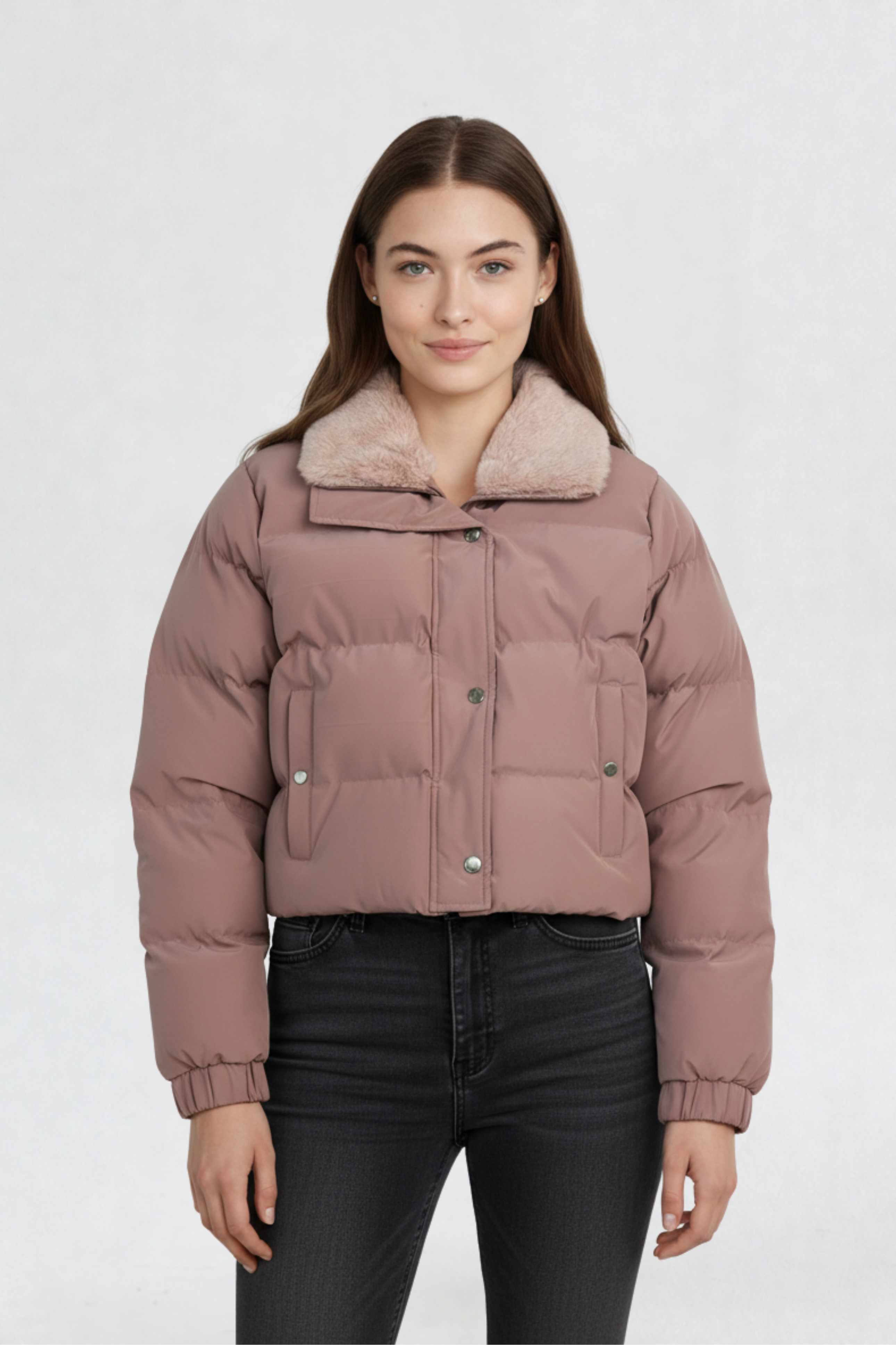 CROPPED PUFFER JACKET PEACH