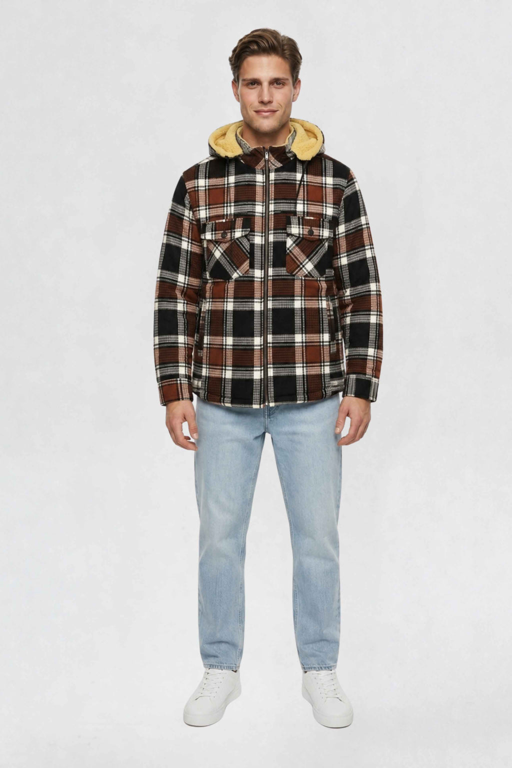 MENS COTTON FLANNEL SHACKET | RUST BROWN PLAID
