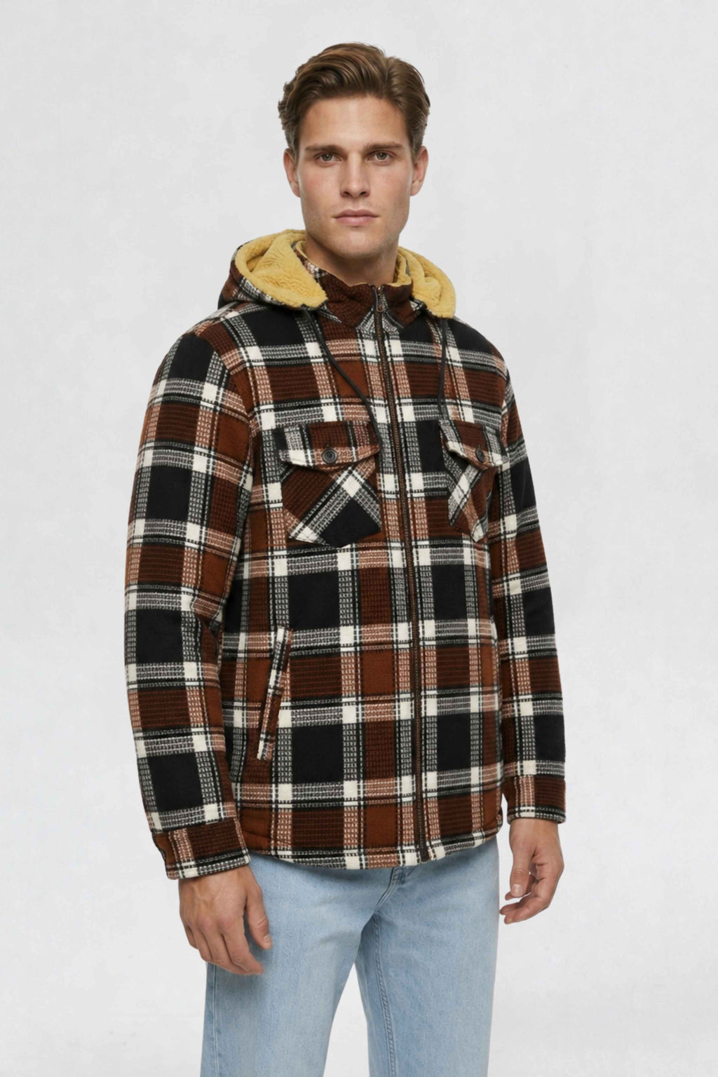 MENS COTTON FLANNEL SHACKET | RUST BROWN PLAID