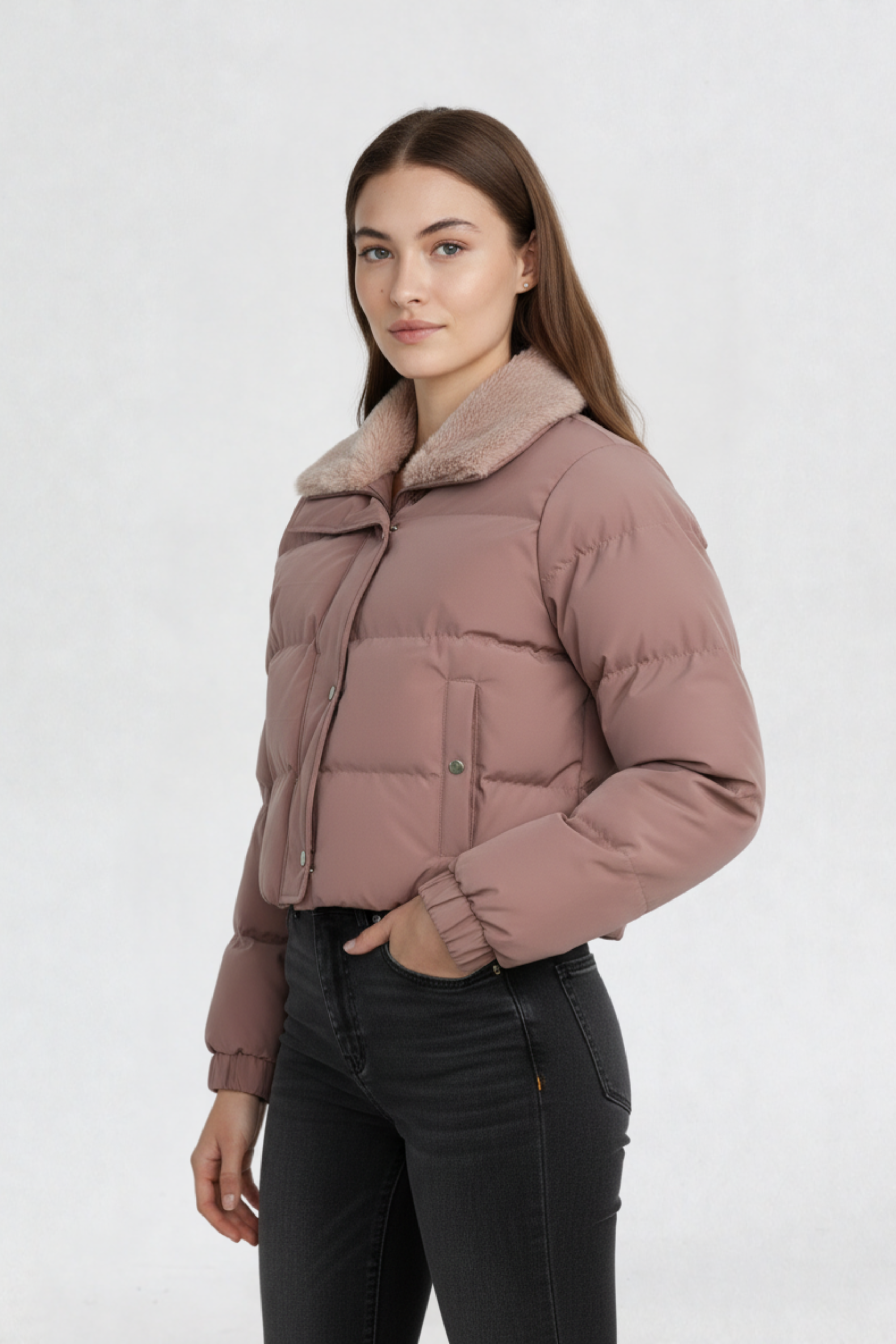 CROPPED PUFFER JACKET PEACH