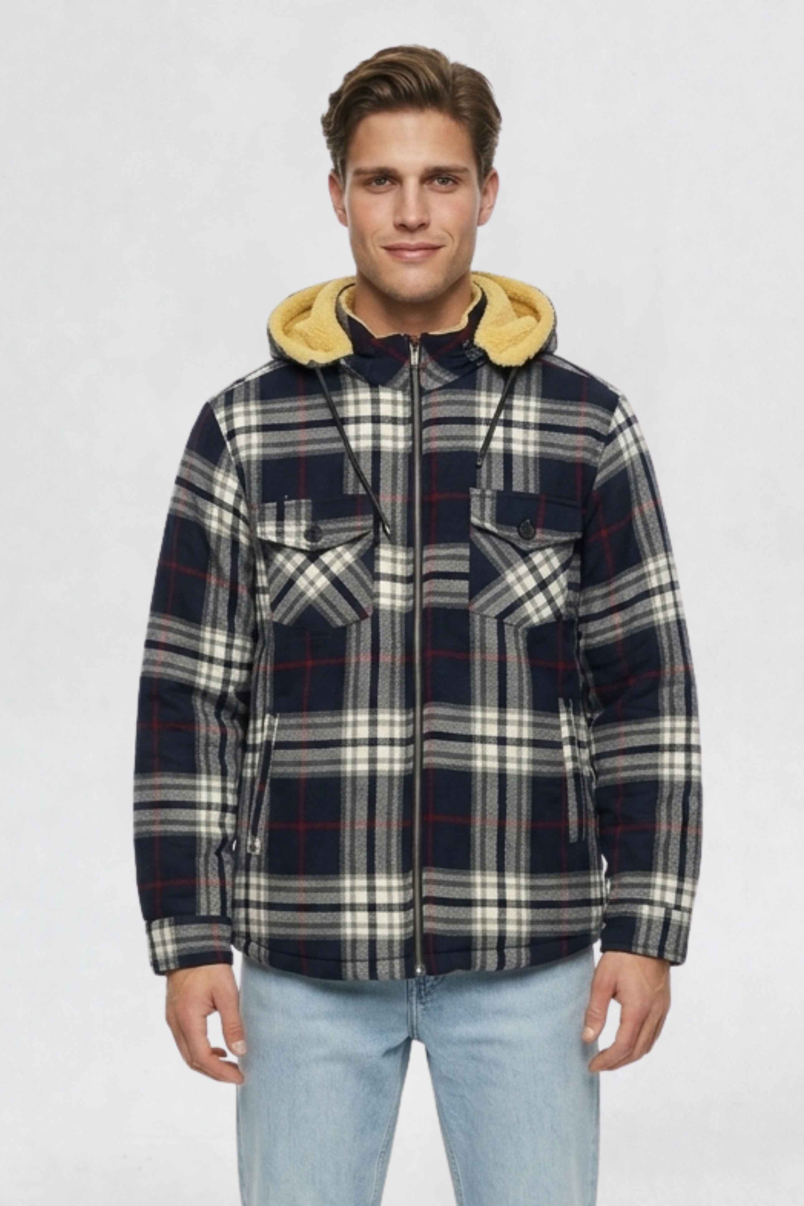 MENS COTTON FLANNEL SHACKET | NAVY BLUE PLAID
