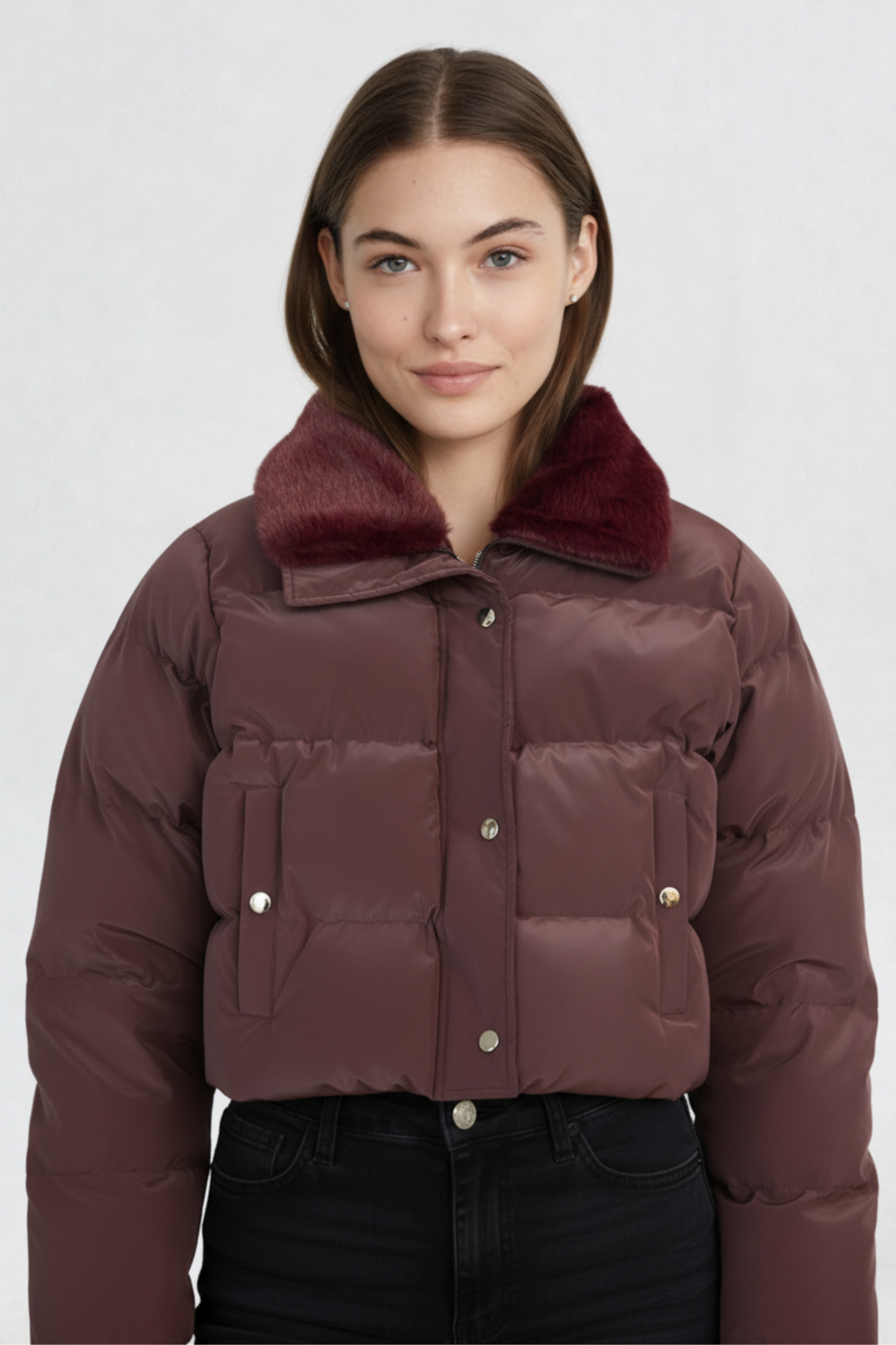CROPPED PUFFER JACKET WINE RED