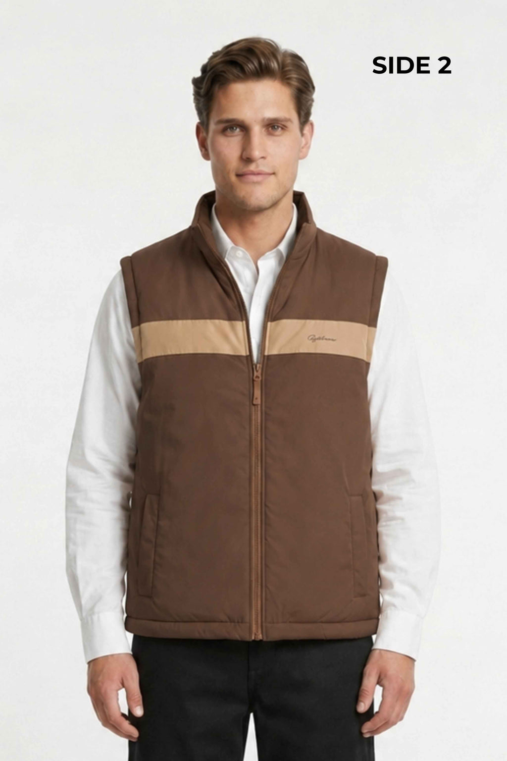 MENS REVERISBLE VEST JACKET - CAMEL BROWN