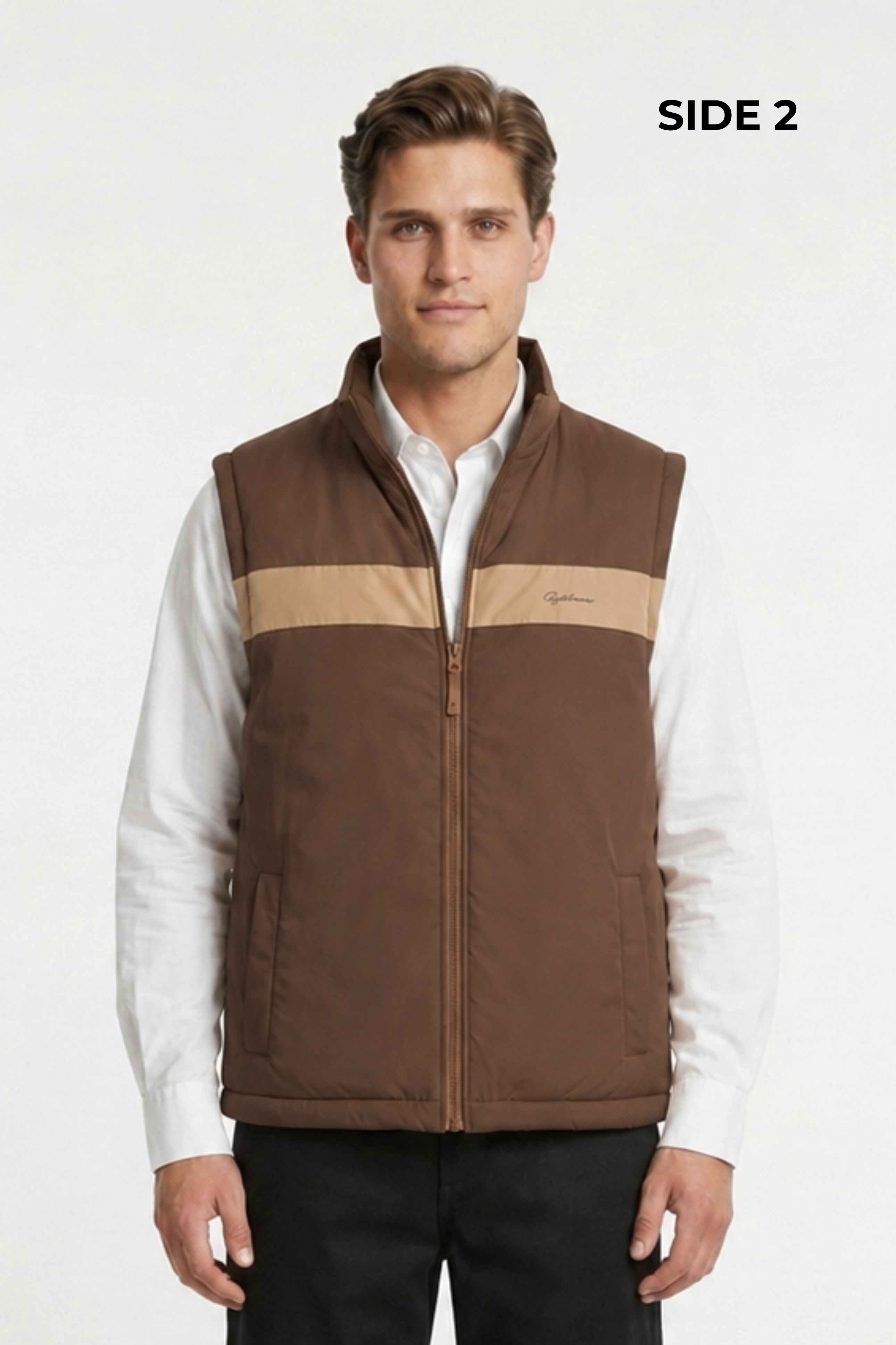 MENS REVERISBLE VEST JACKET - CAMEL BROWN