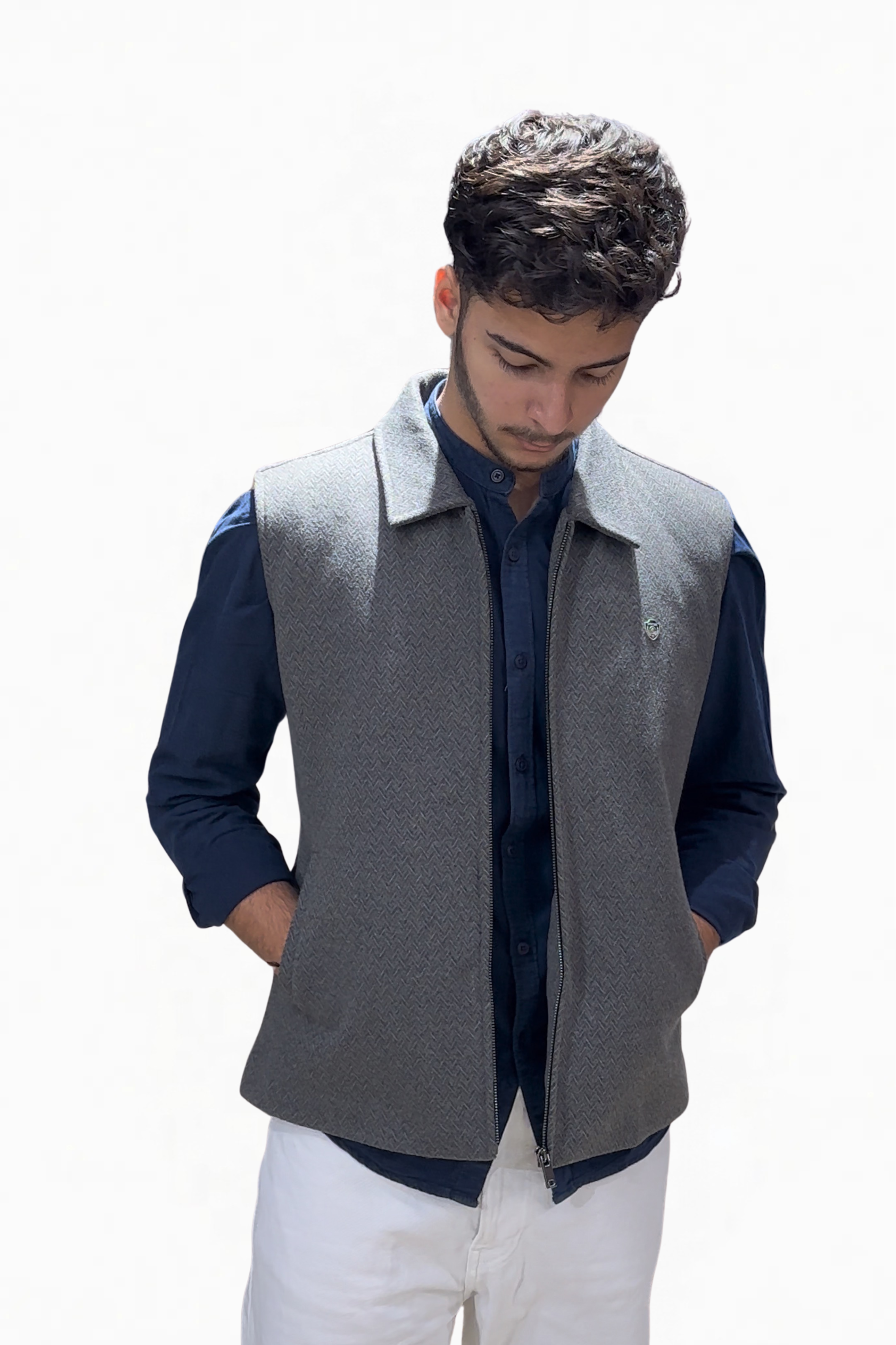JACQUARD VEST JACKET D-GREY
