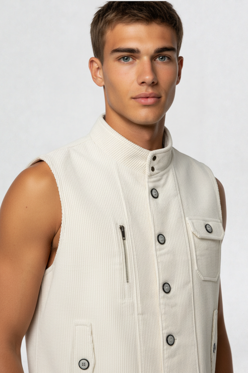 CORDUROY MENS HALF JACKET | WHITE