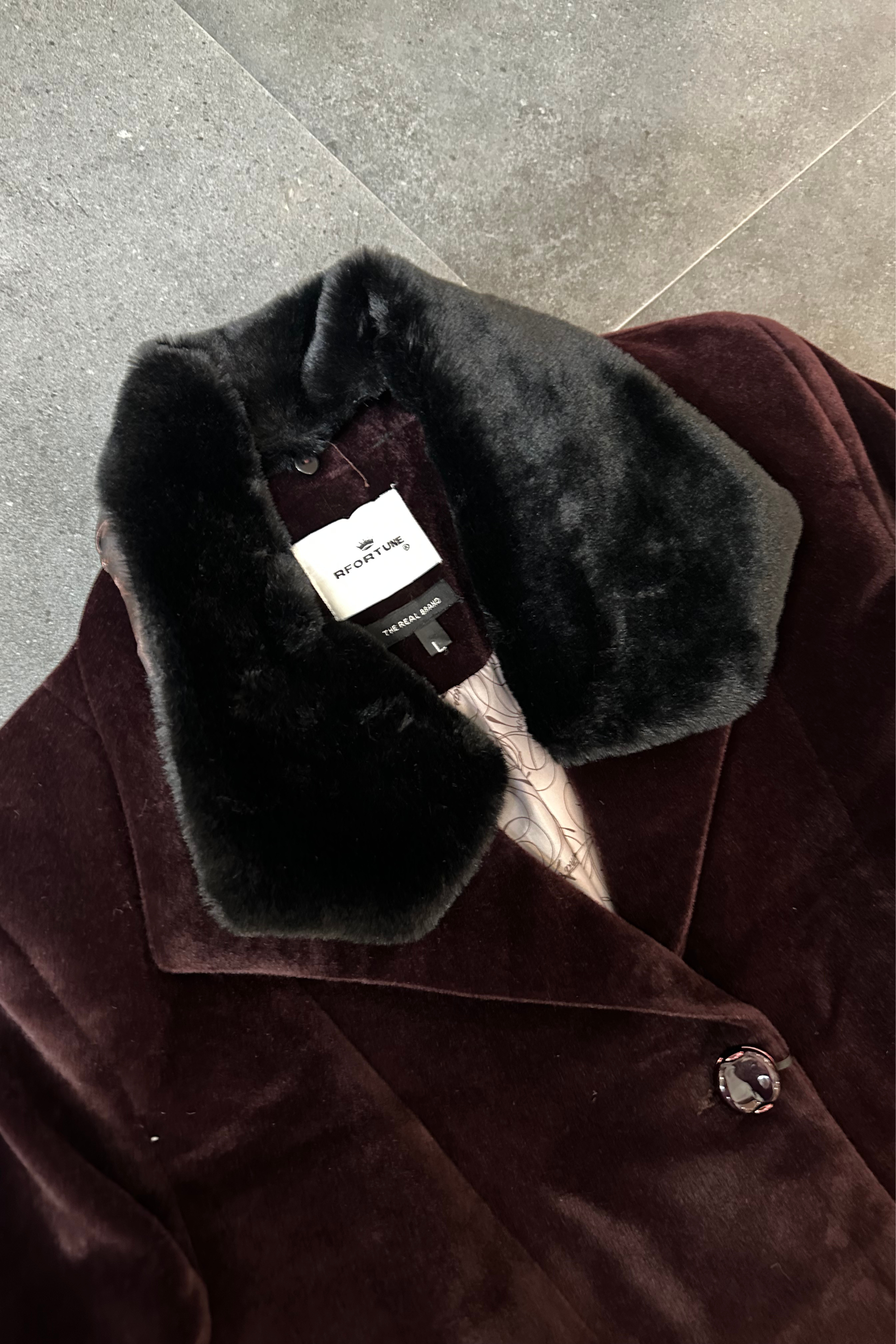VELVET FAUX-FUR OVERCOAT WINE
