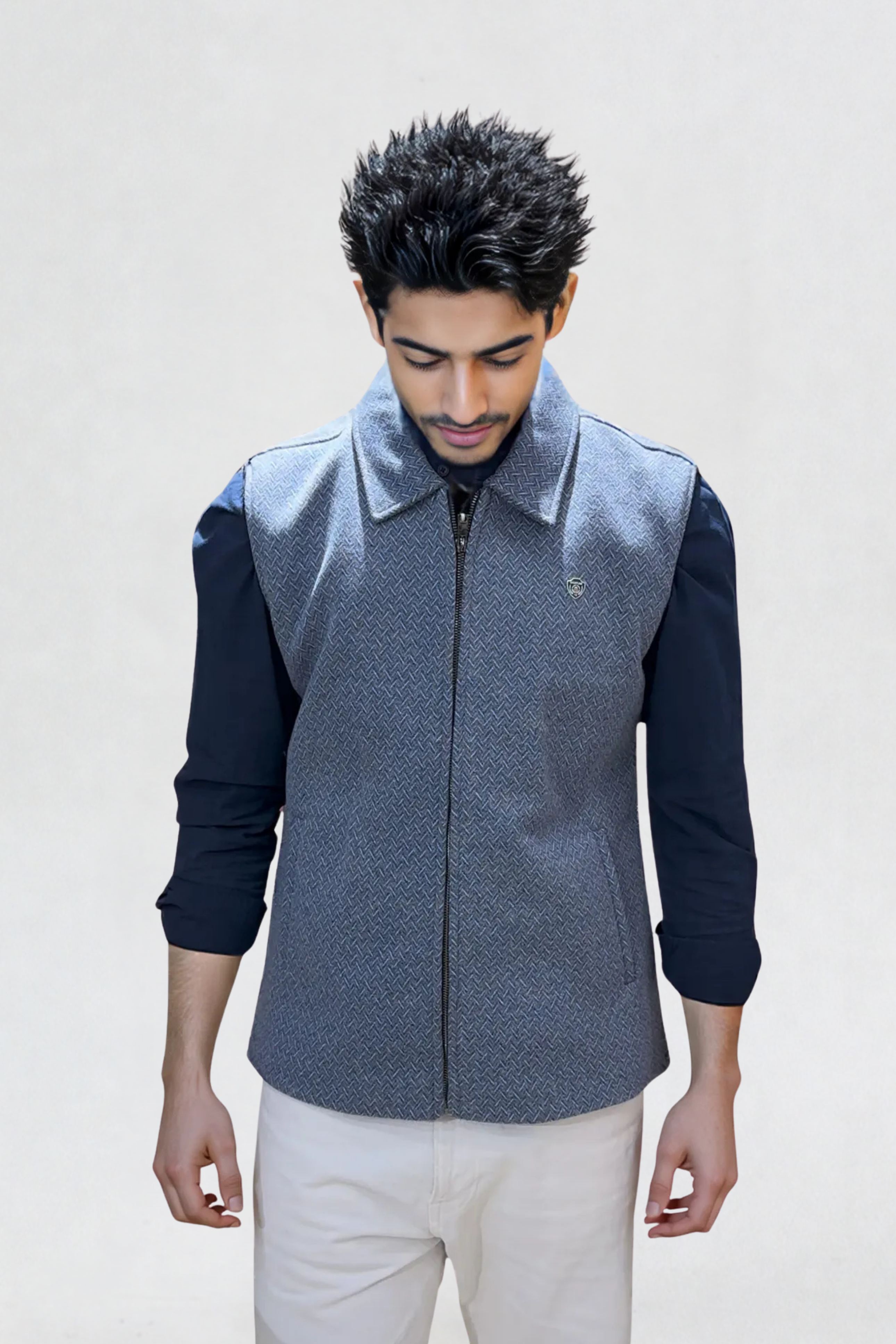 JACQUARD VEST JACKET BLUE