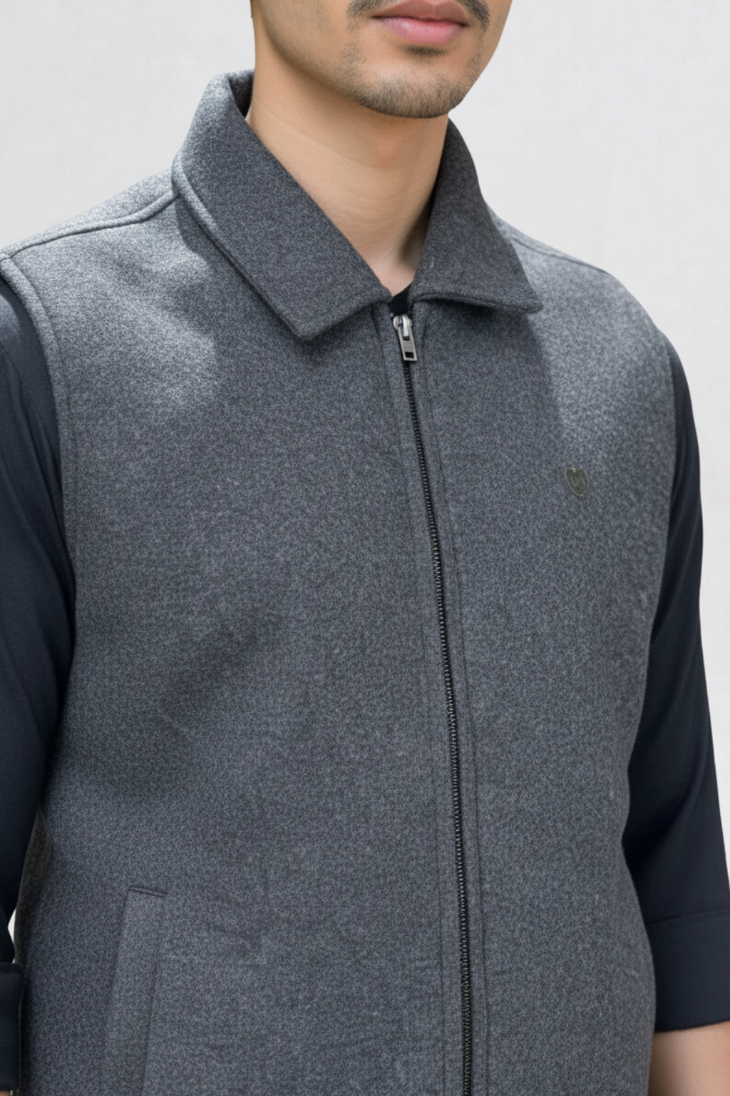 TWEED VEST JACKET D-GREY