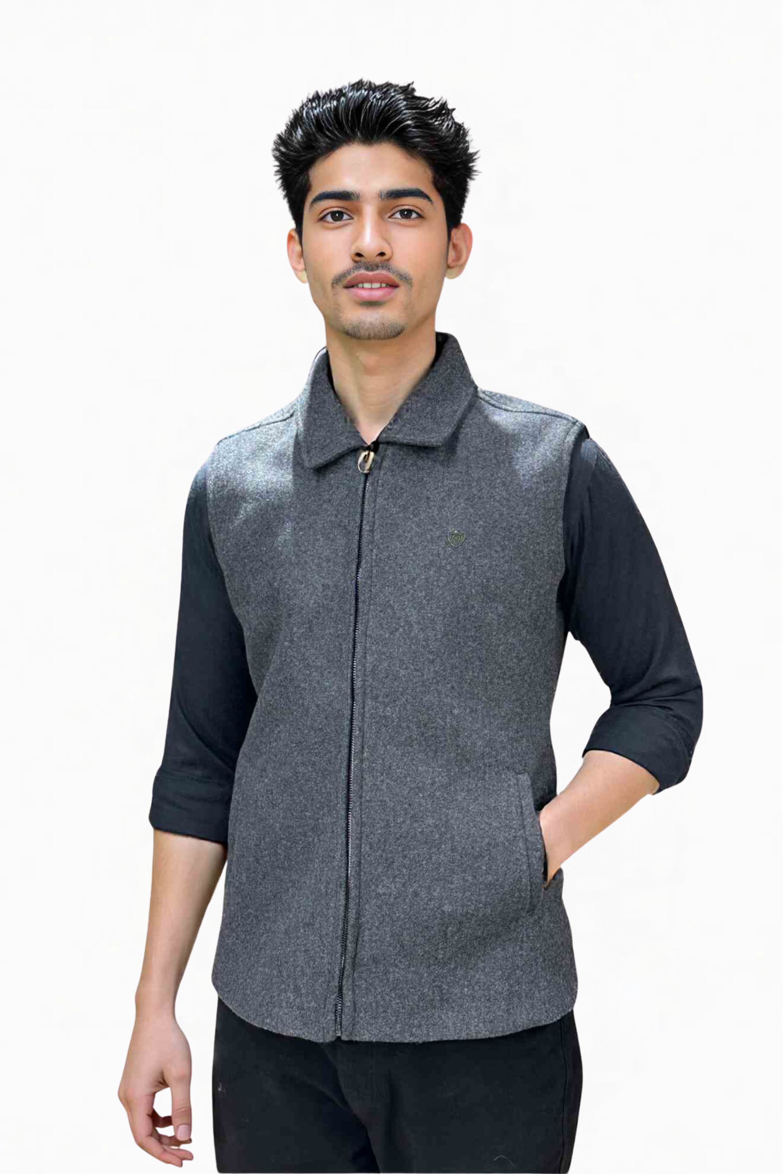 TWEED VEST JACKET D-GREY