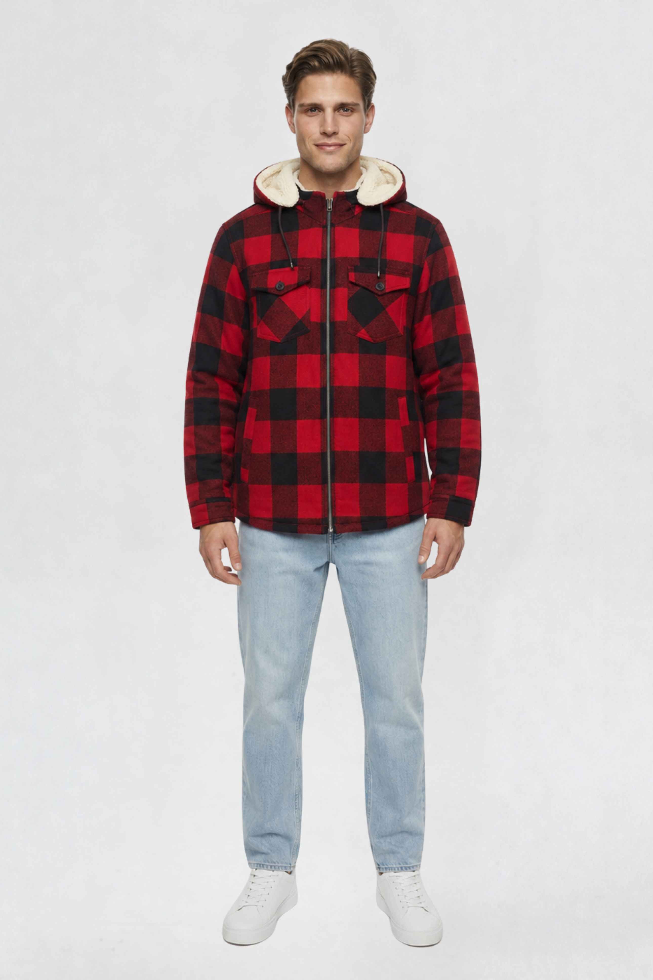 MENS COTTON FLANNEL SHACKET | RED PLAID