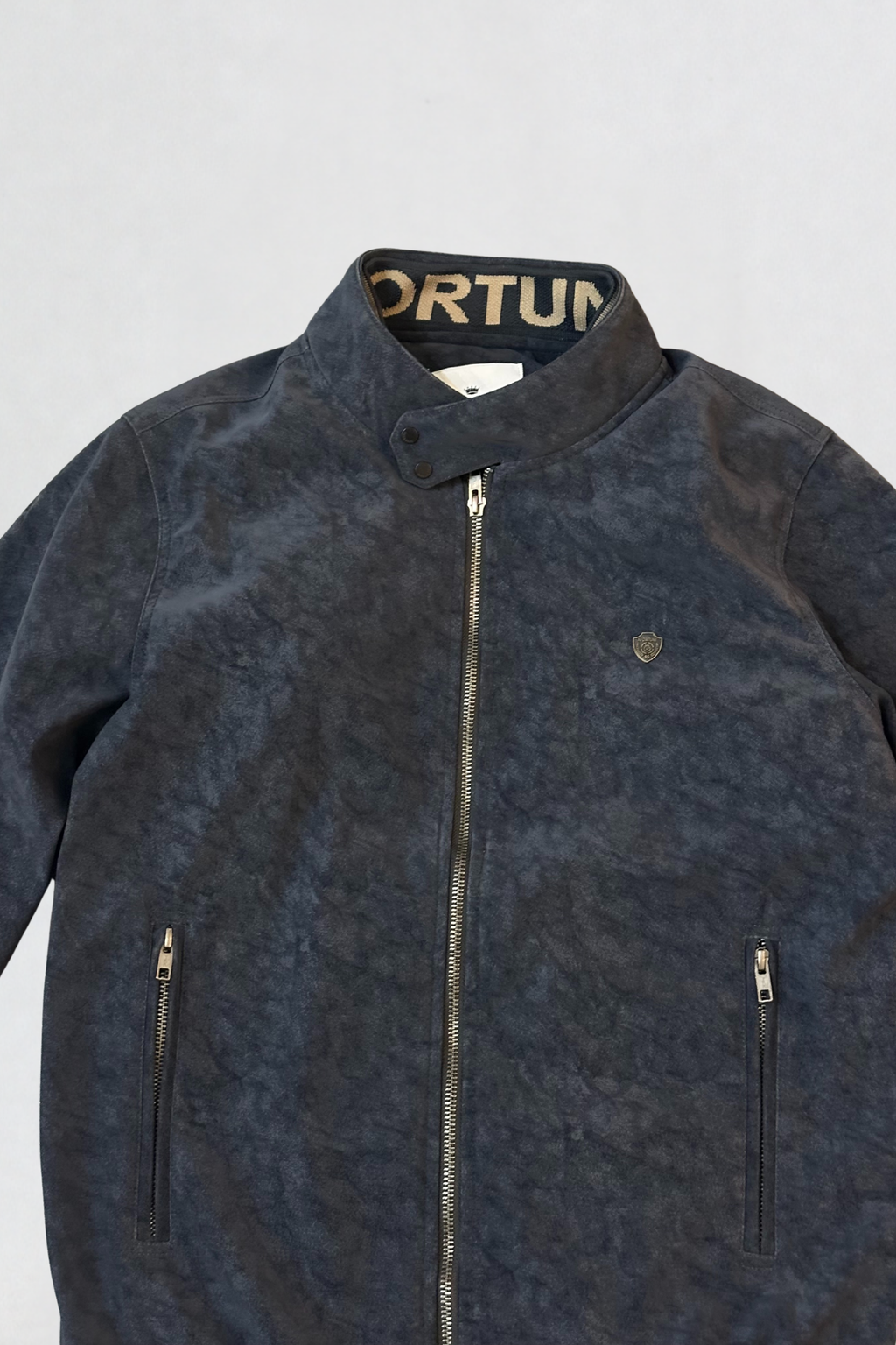 TEXTURED PU LEATHER JACKET NAVY BLUE