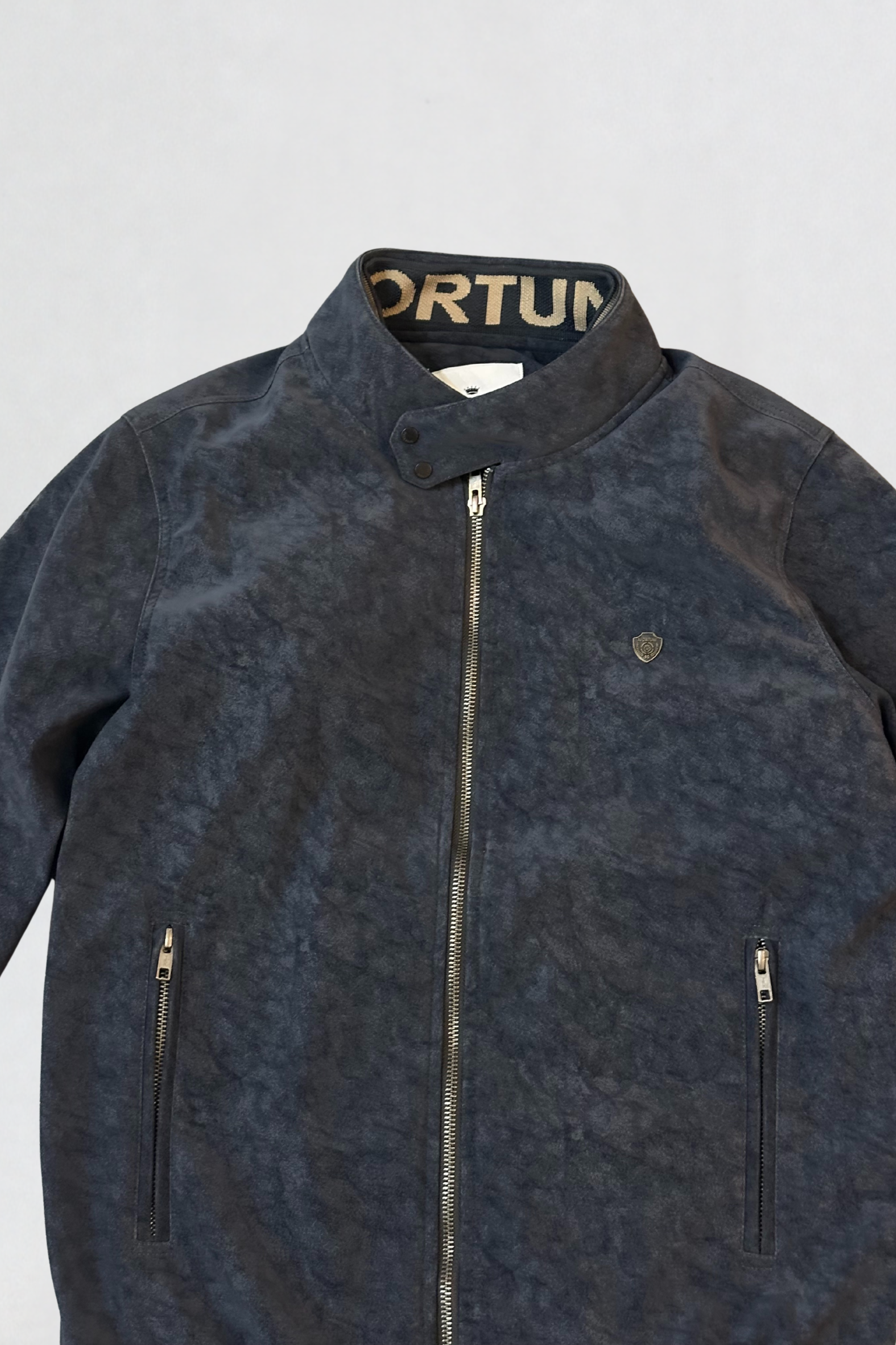 TEXTURED PU LEATHER JACKET NAVY BLUE