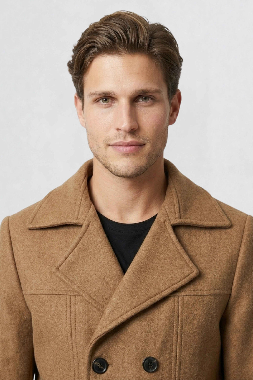 MENS DOUBLE BREASTED PEA COAT | TAN BROWN